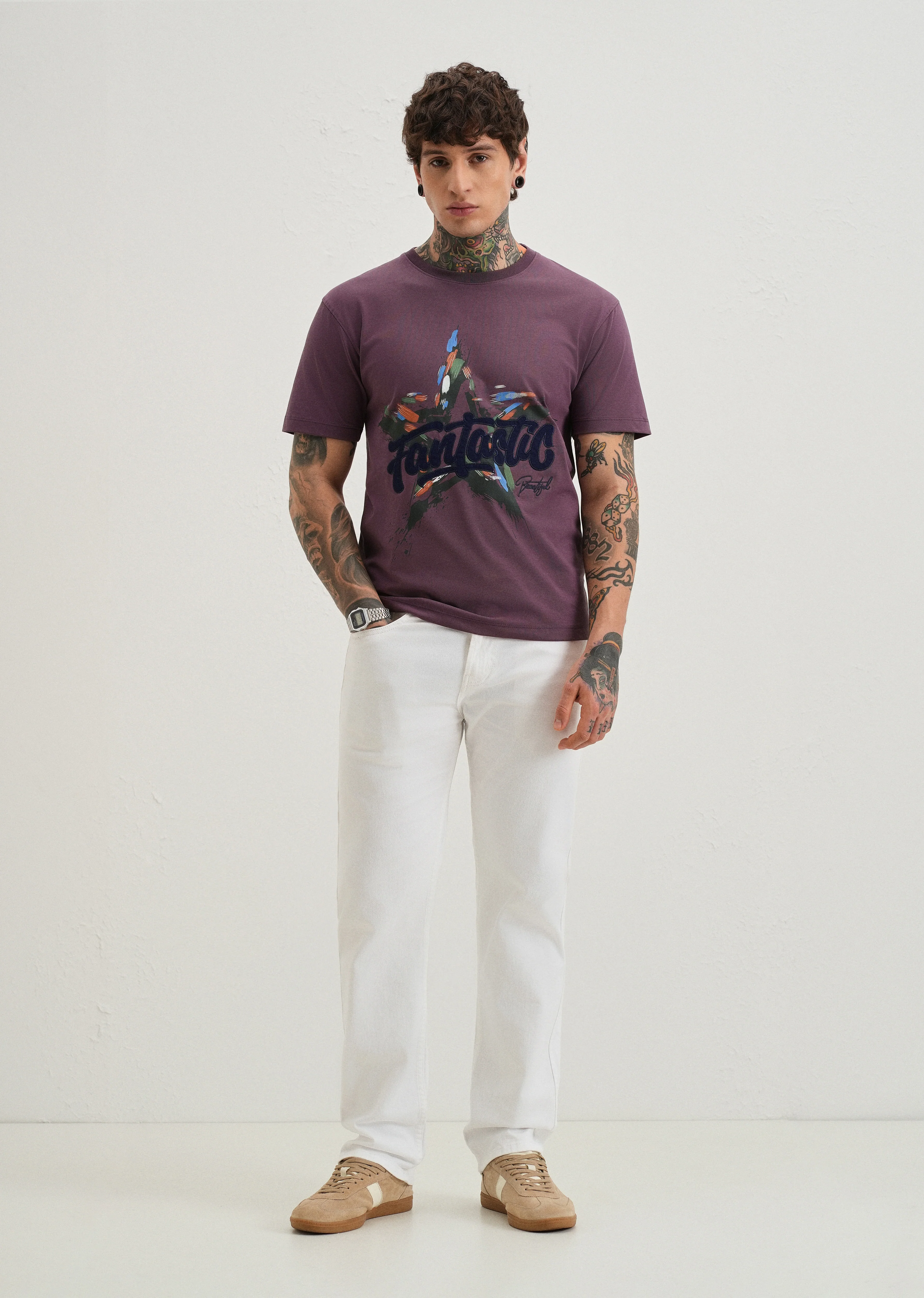 Violet Graphic Print Applique T-shirt - Image 6
