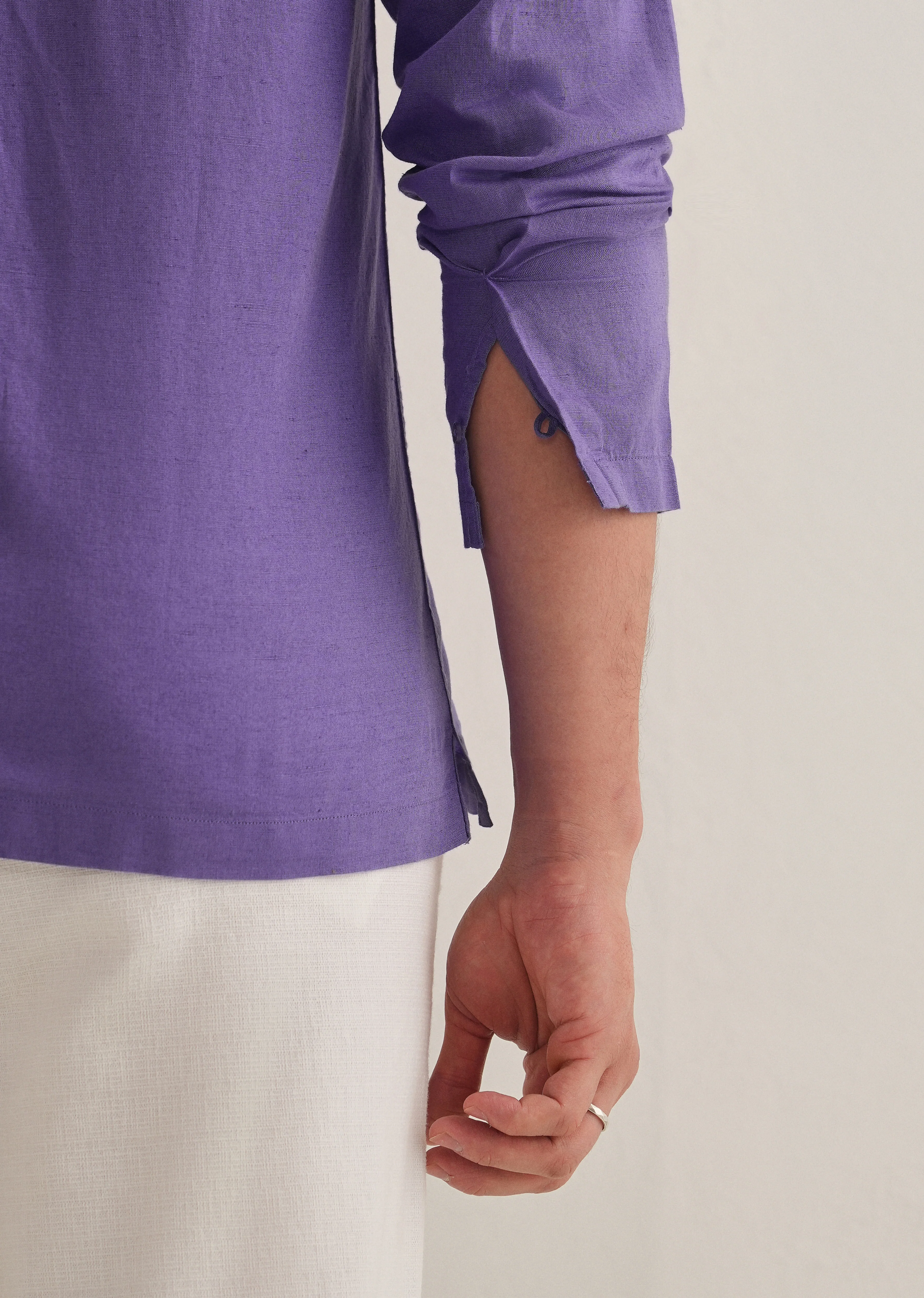 Violet Hidden Sleeve Placket Cotton Linen Shirt - Image 3