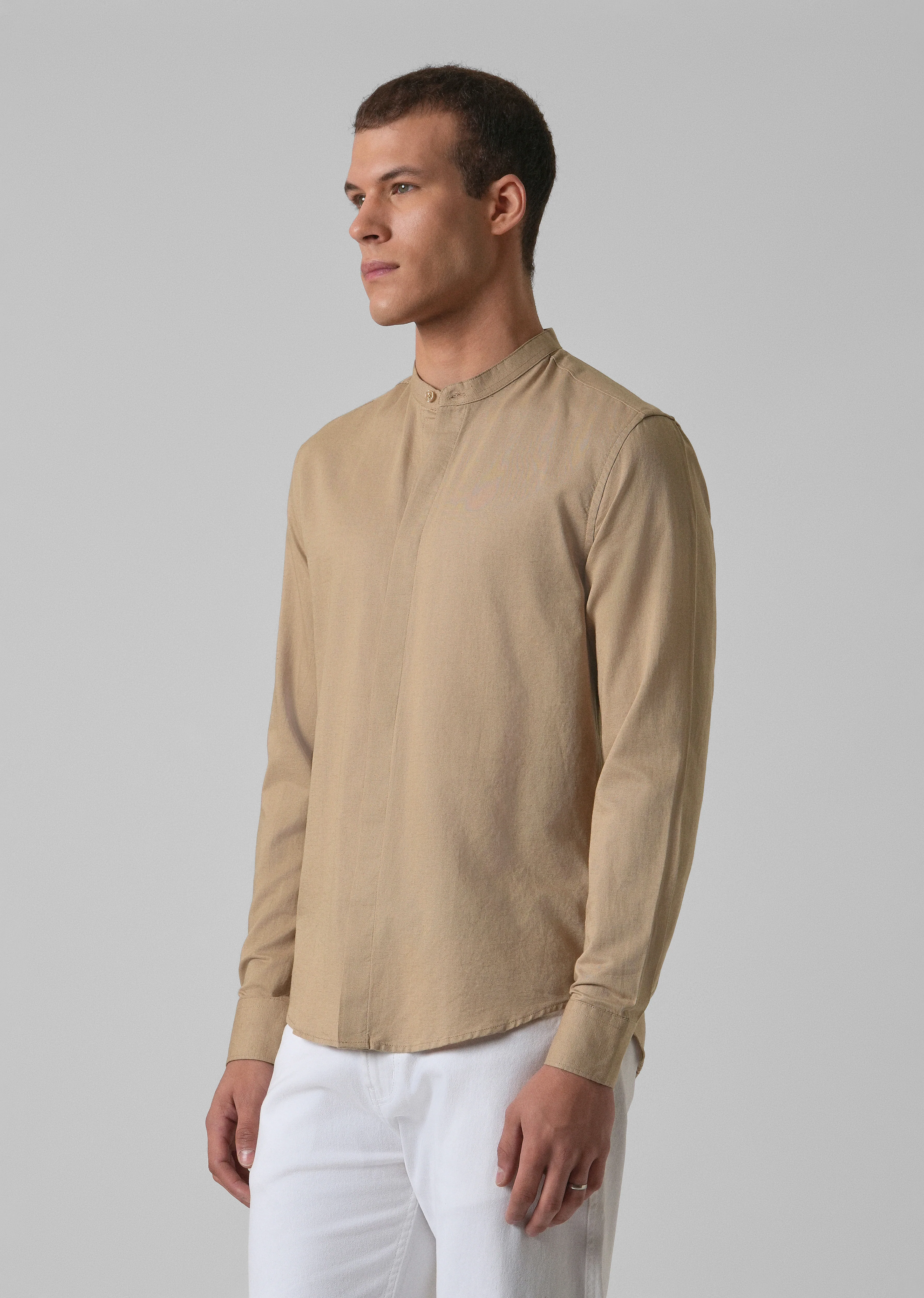 Warm Beige Cotton Linen Shirt - Image 4