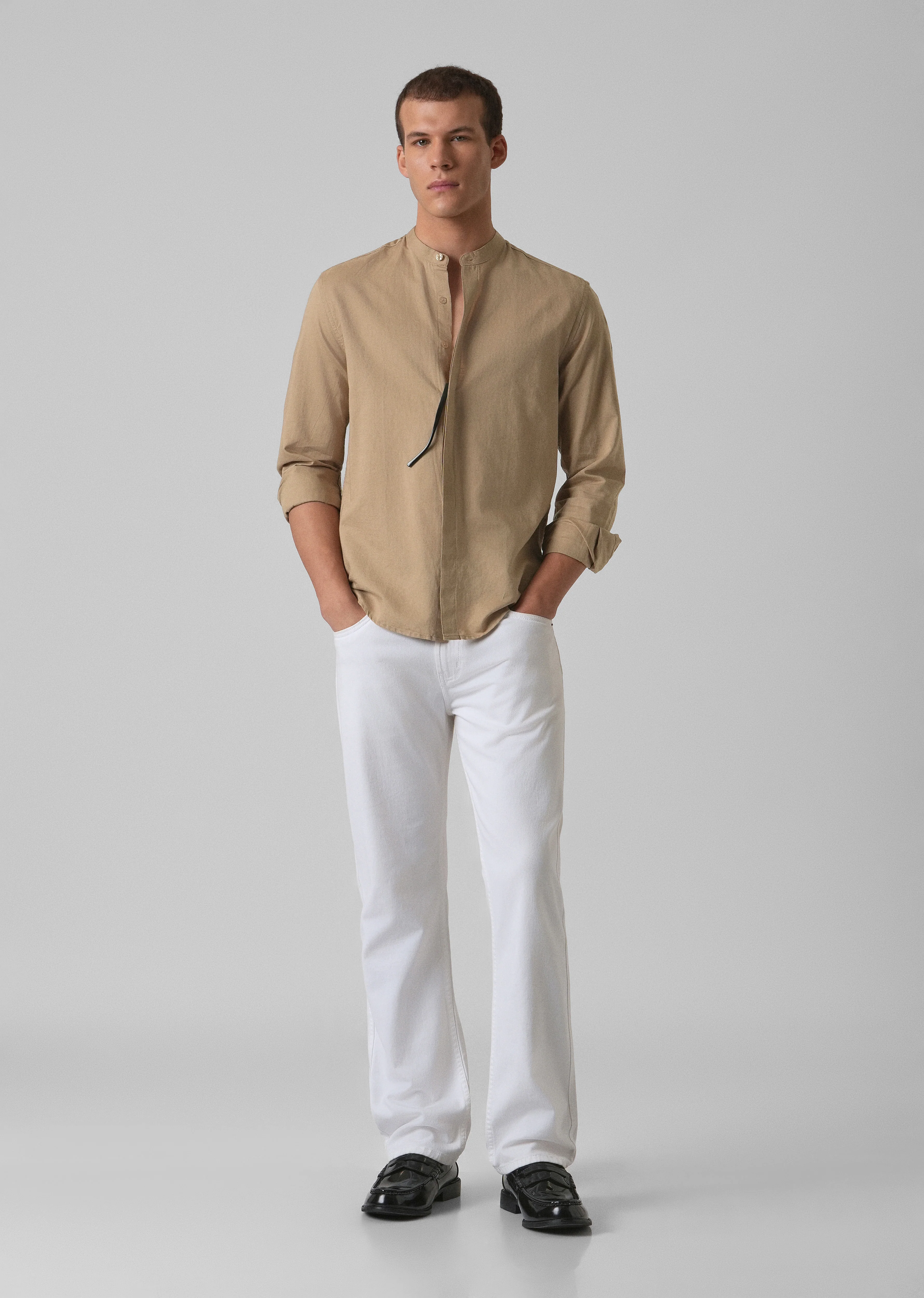 Warm Beige Cotton Linen Shirt - Image 6