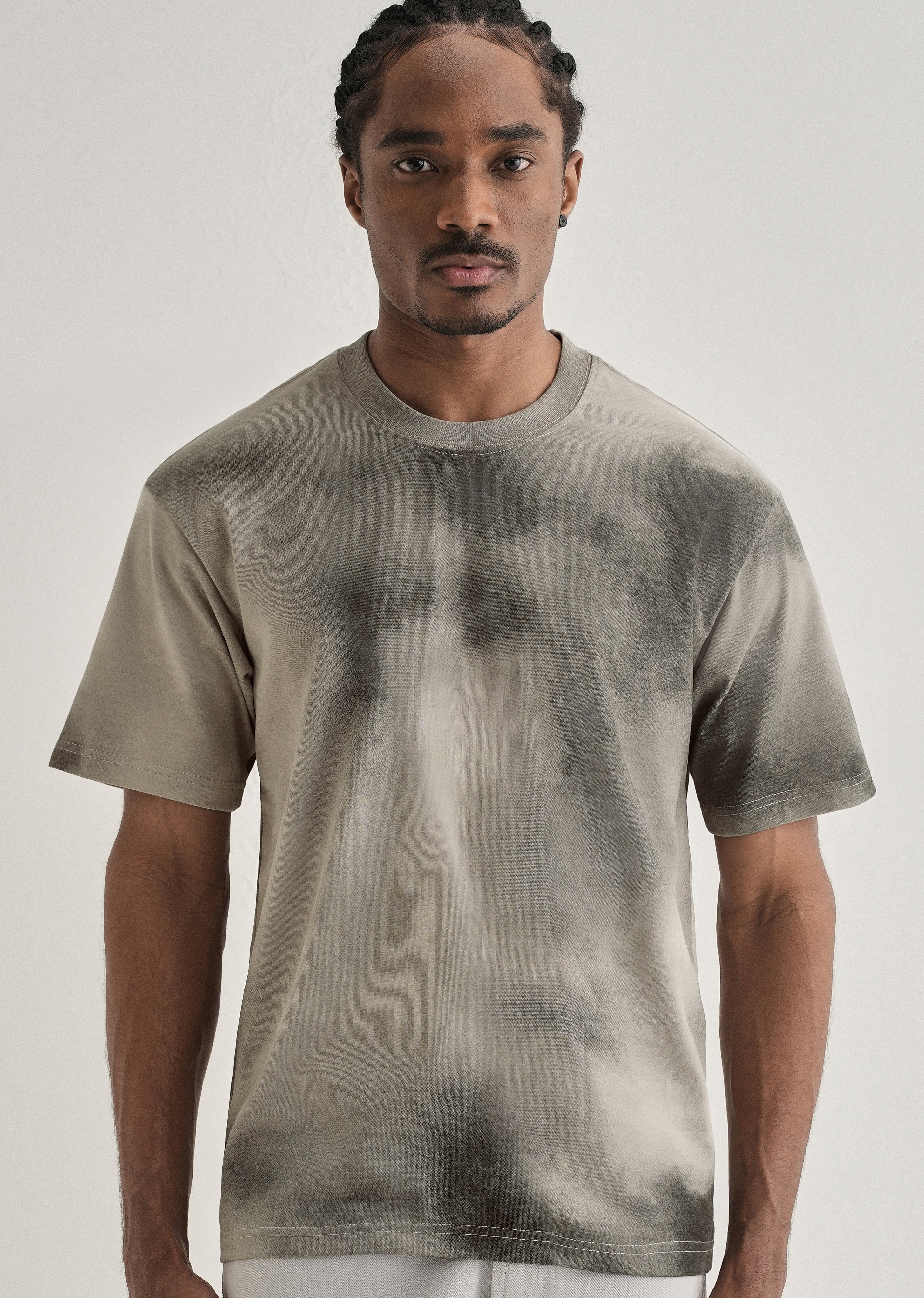 Warm Grey Smudge Wash Oversized T-shirt - Image 7