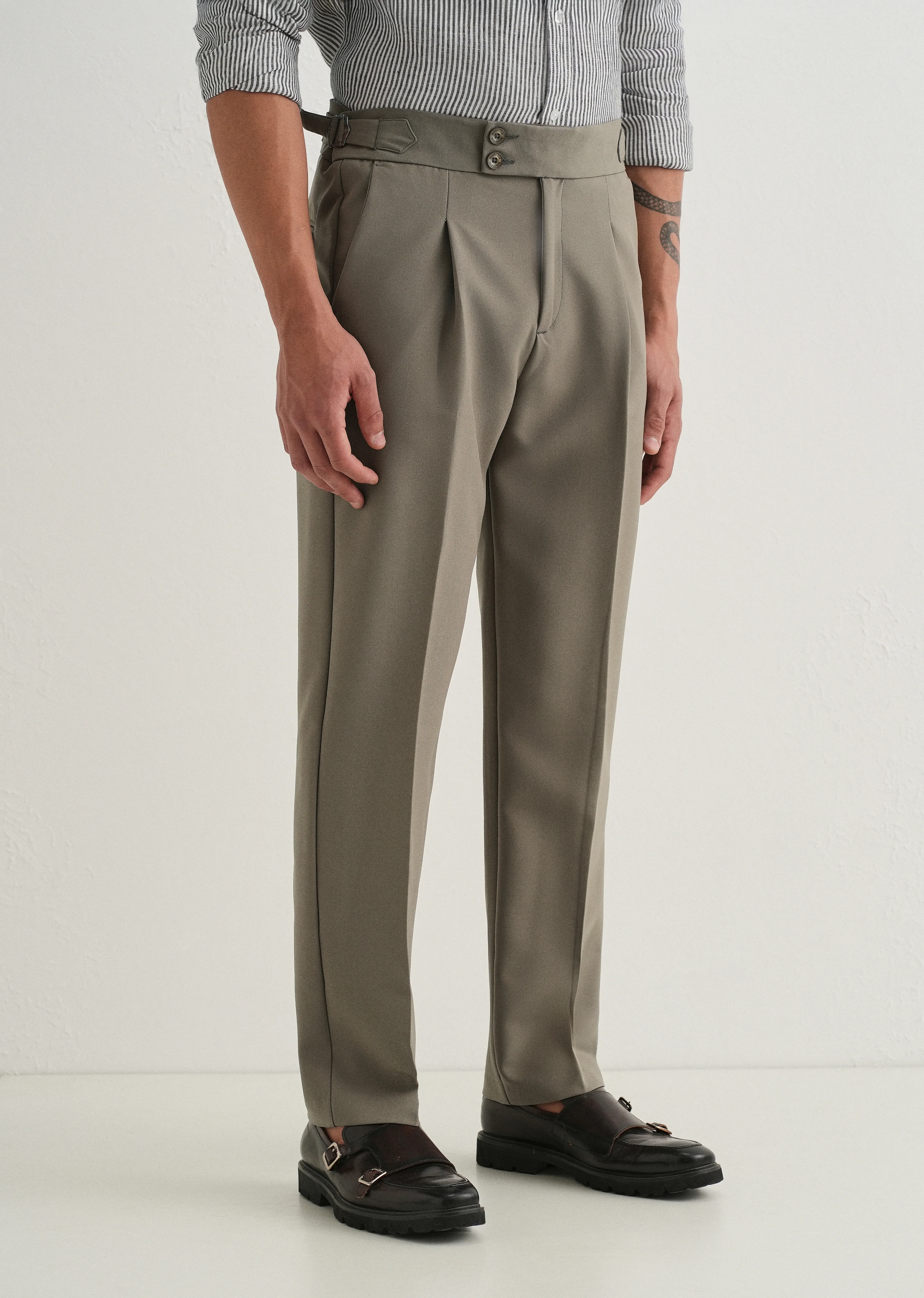 Warm Taupe Pleated Gurkha Pant - Image 5