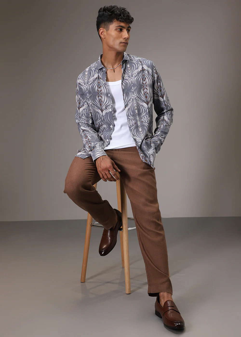 Wave Greyish Blue Feather Shirt - Image 2