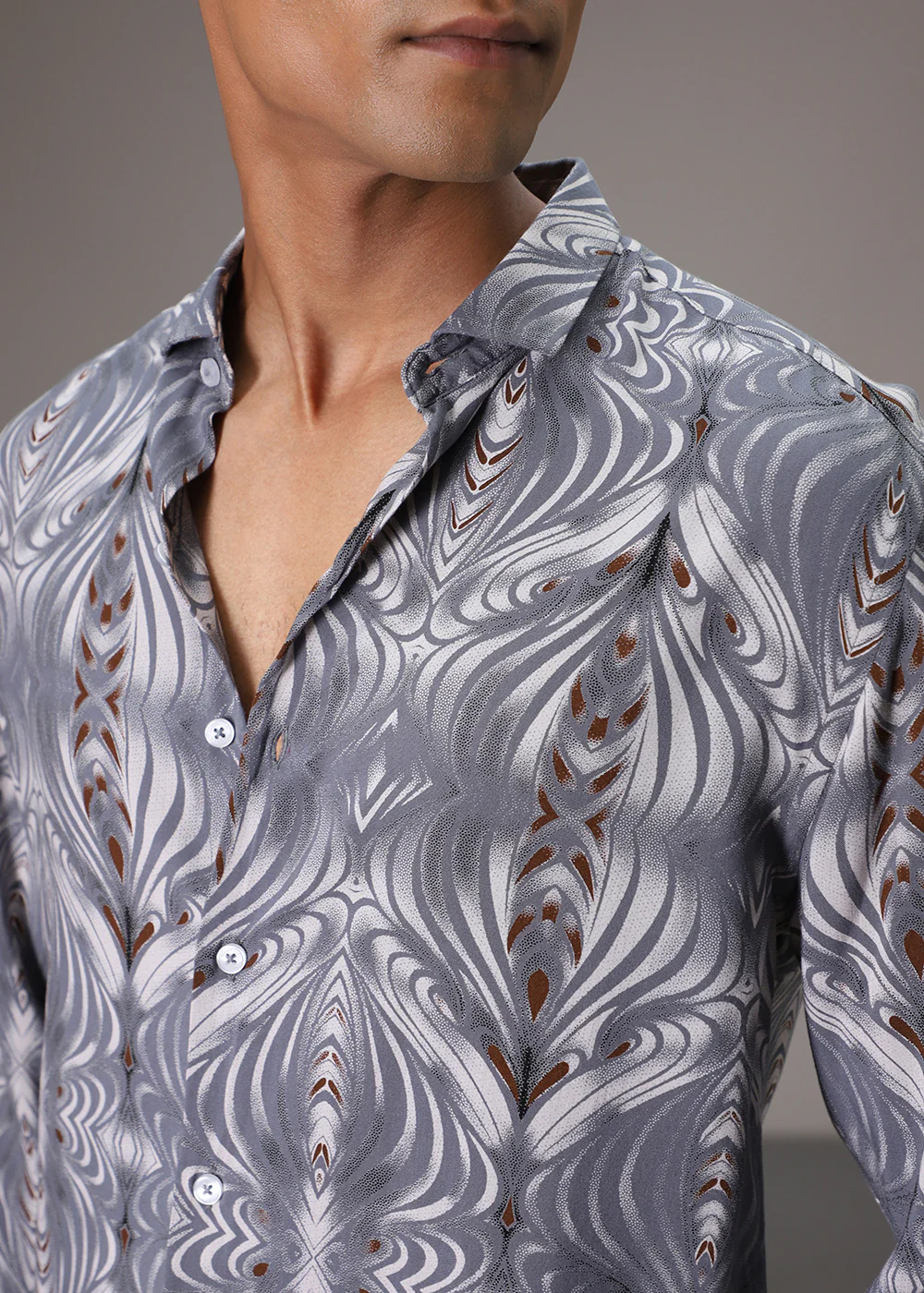 Wave Greyish Blue Feather Shirt - Image 3