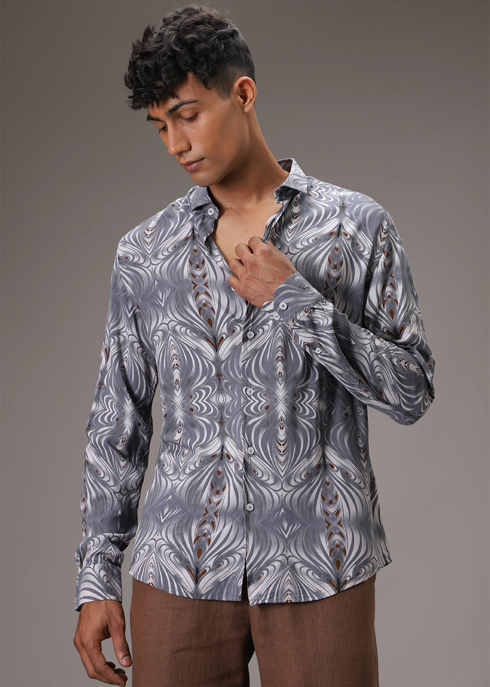 Wave Greyish Blue Feather Shirt - Image 5