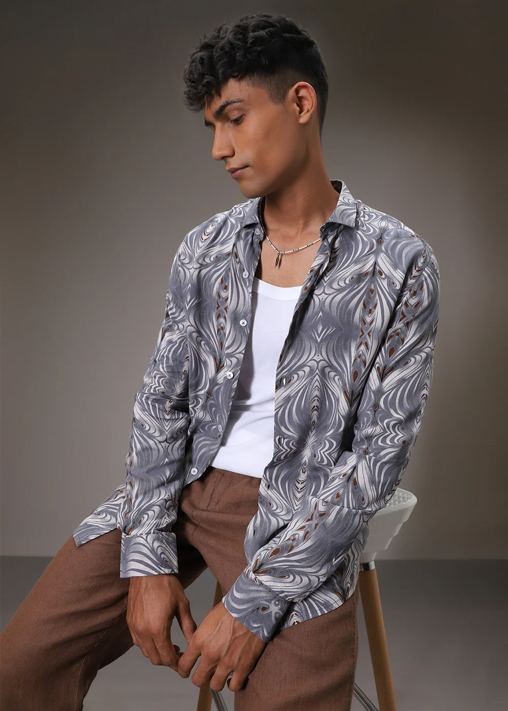 Wave Greyish Blue Feather Shirt - Image 8