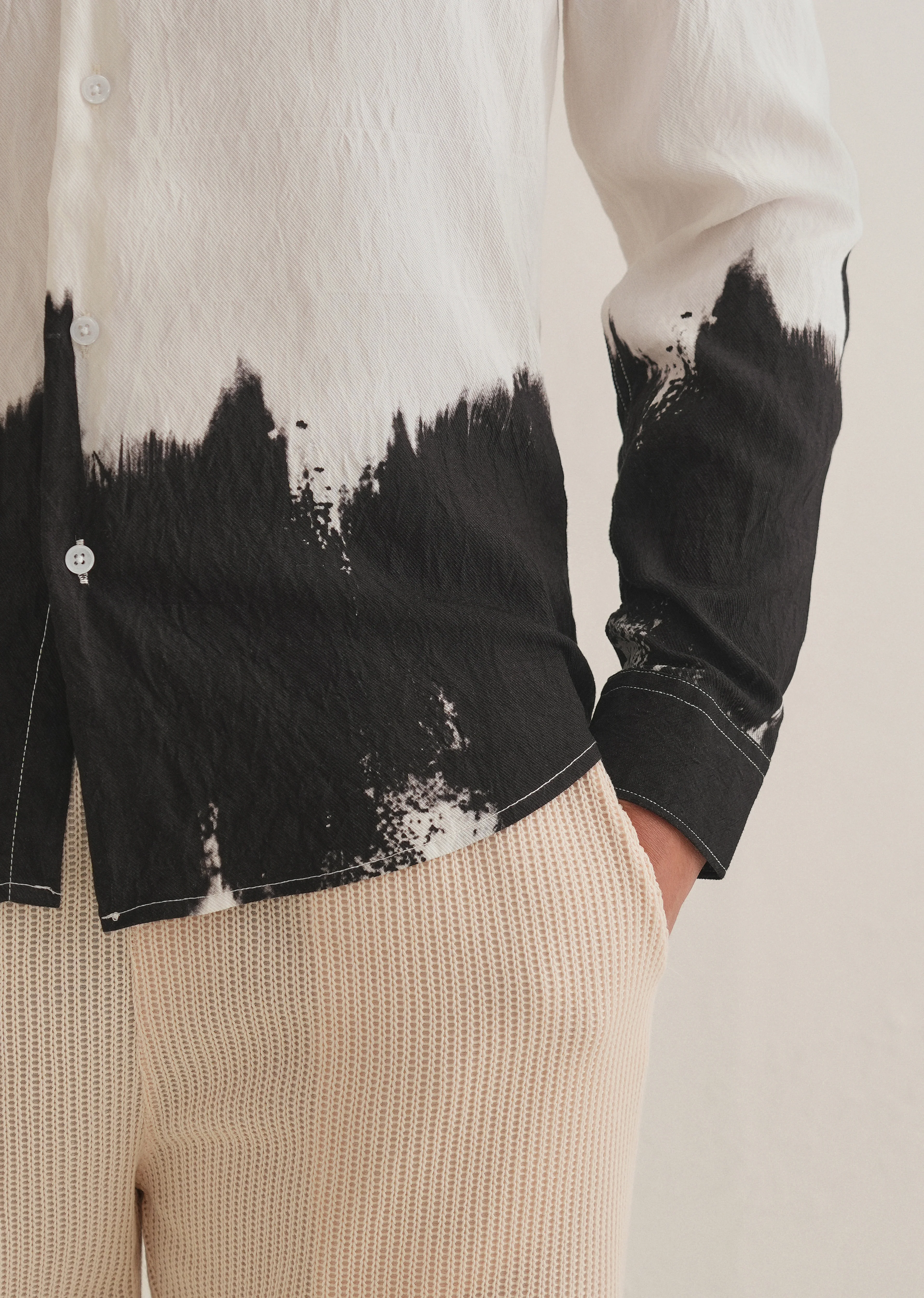 White & Black Dip-Dyed Shirt - Image 3