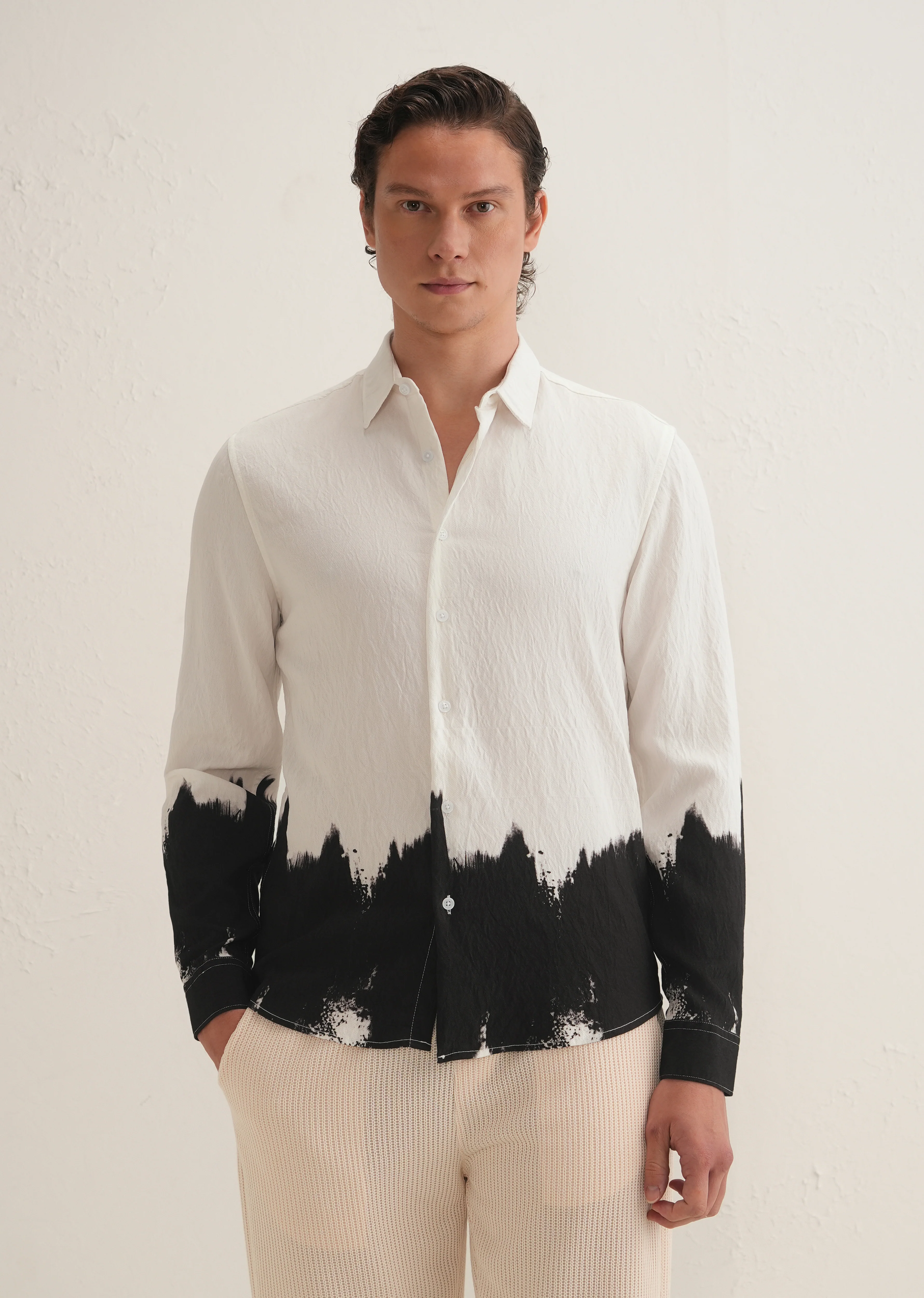 White & Black Dip-Dyed Shirt - Image 4