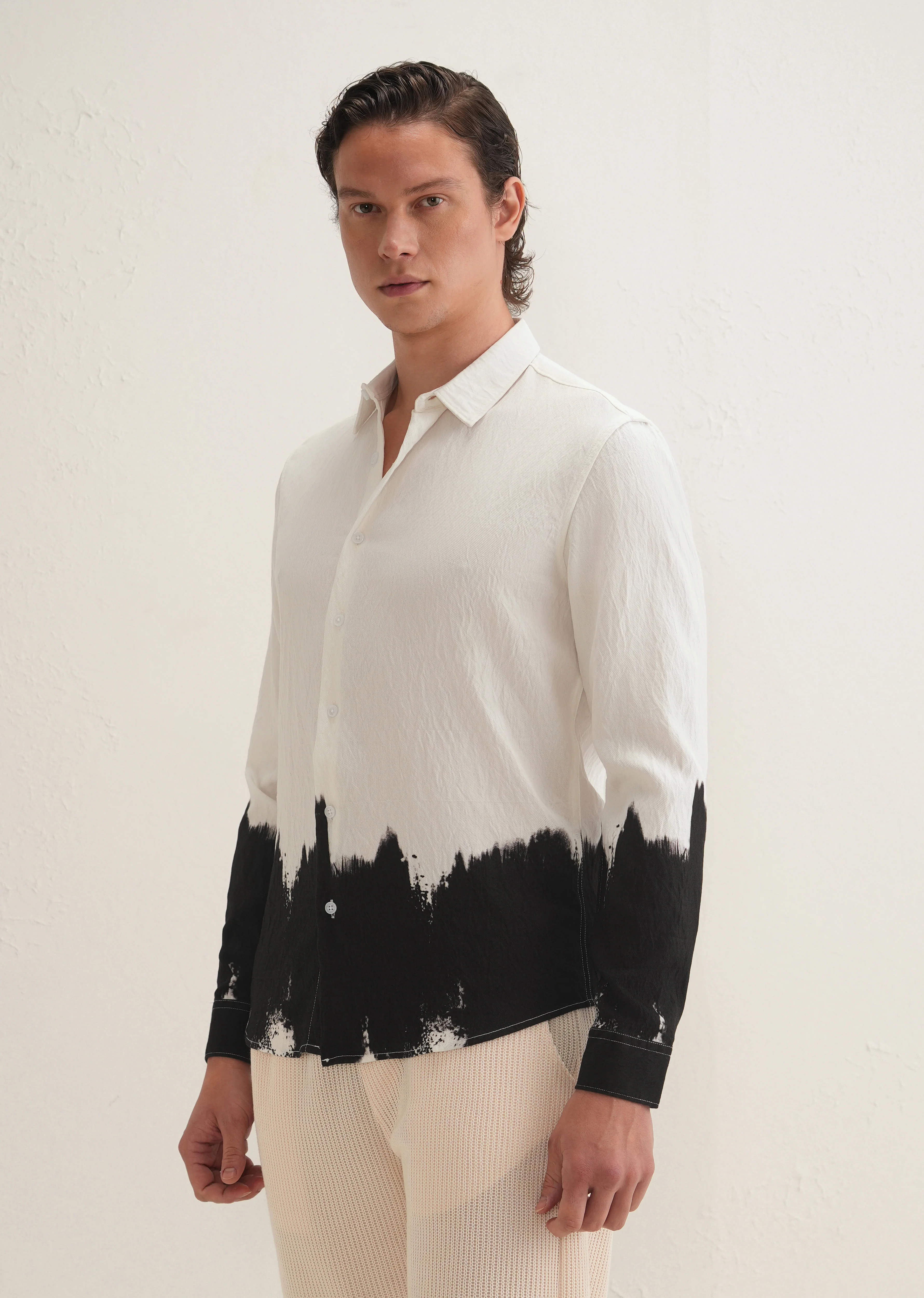 White & Black Dip-Dyed Shirt - Image 6