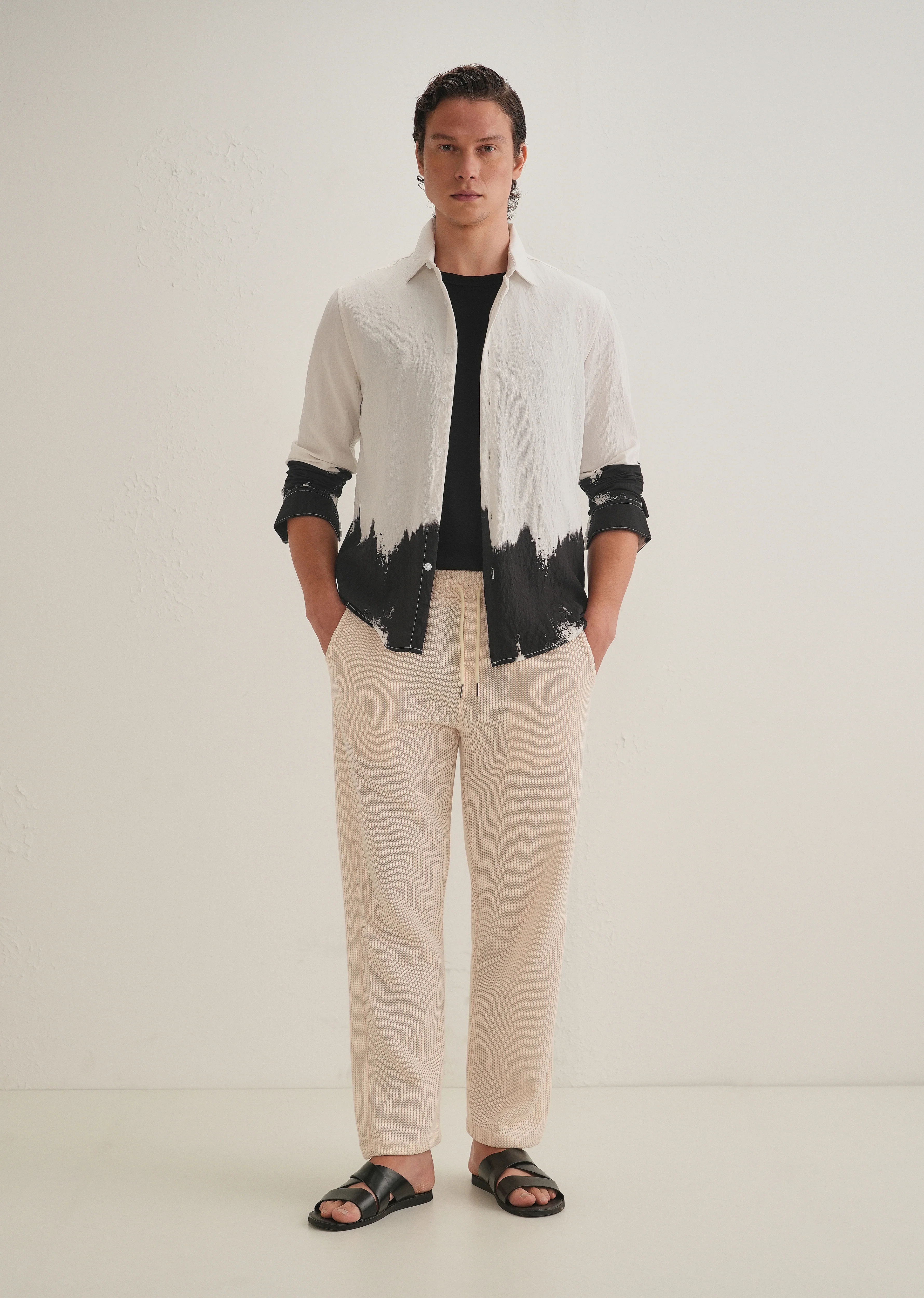 White & Black Dip-Dyed Shirt - Image 8