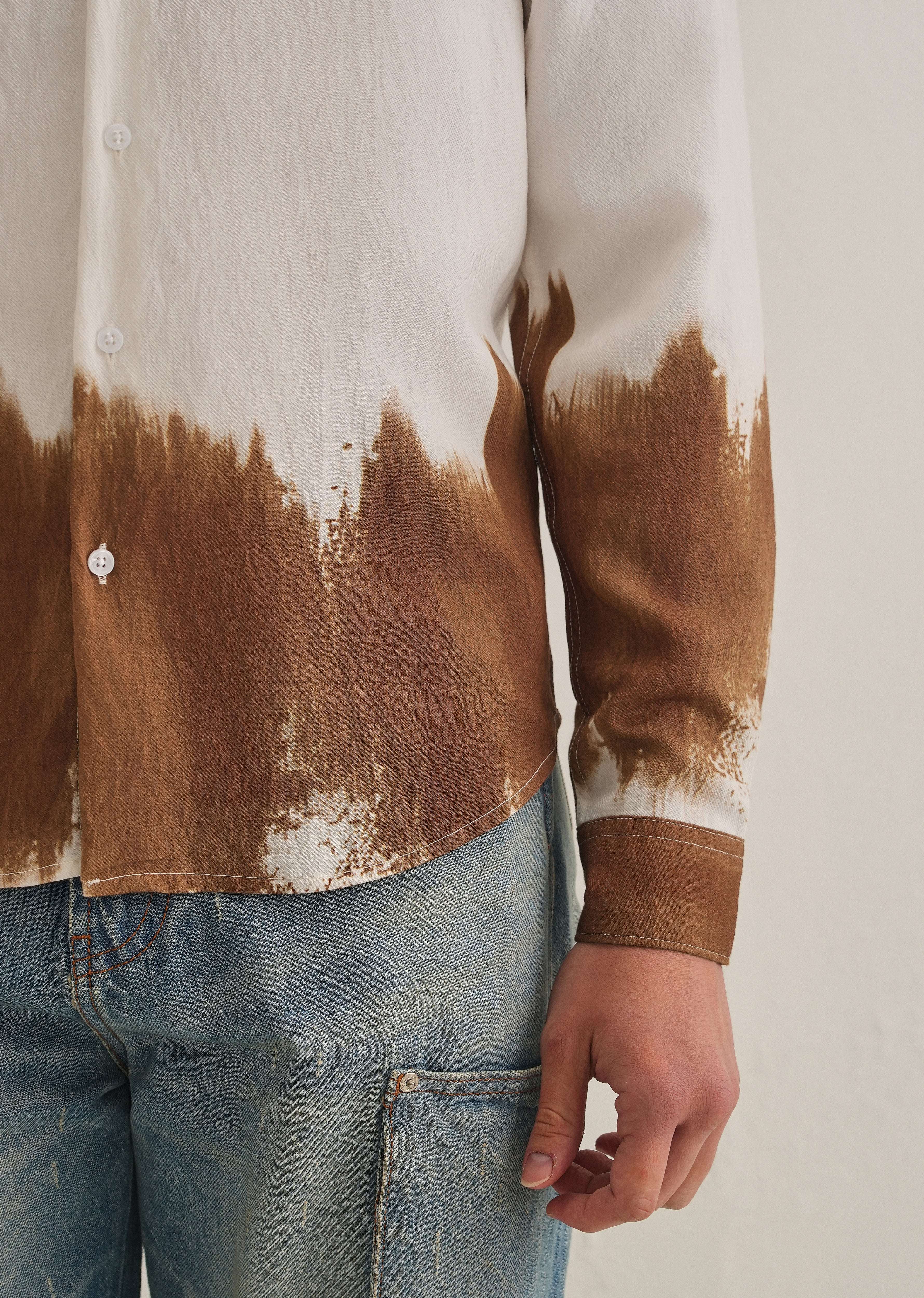 White & Brown Dip-Dyed Shirt - Image 3