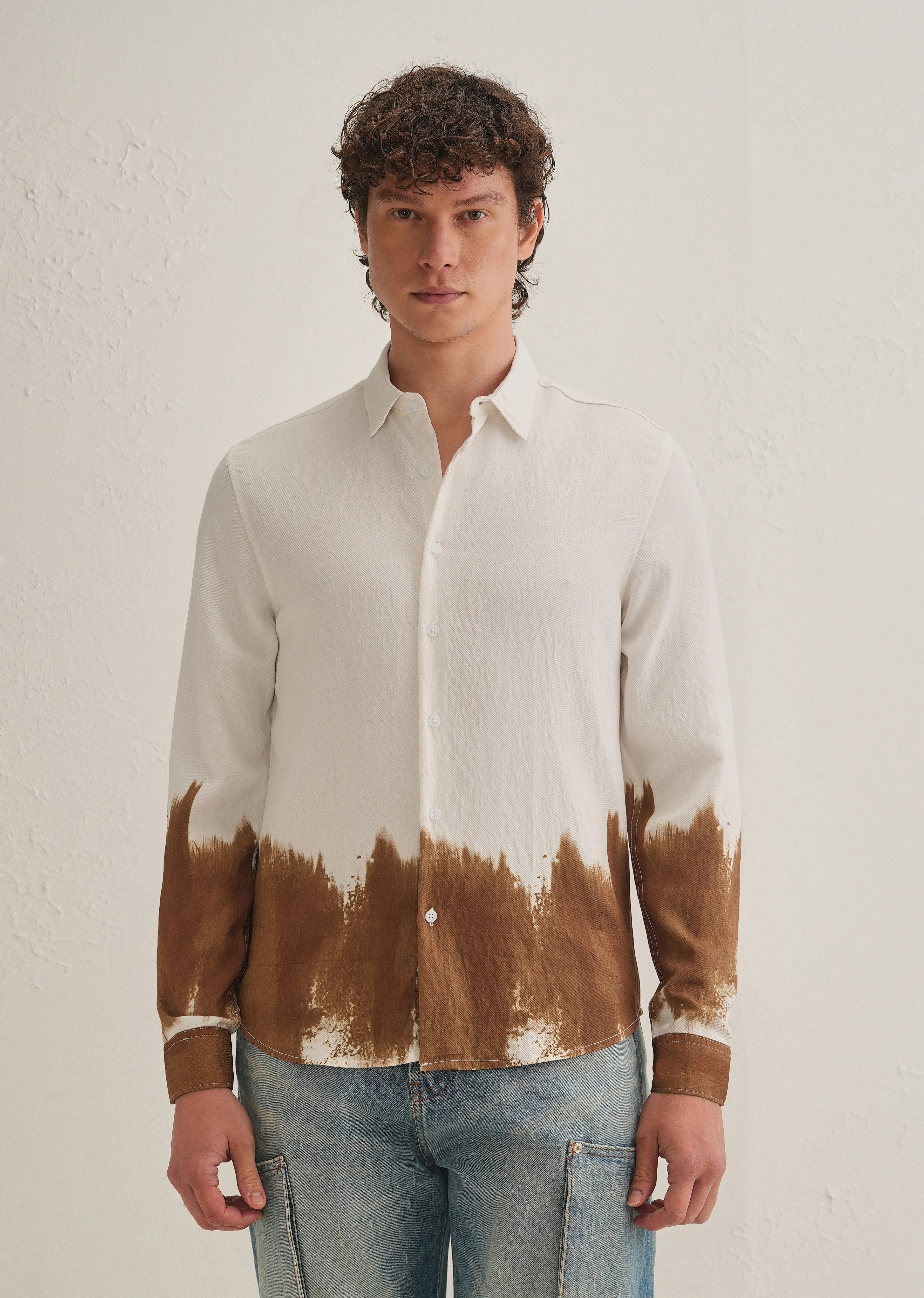 White & Brown Dip-Dyed Shirt - Image 4
