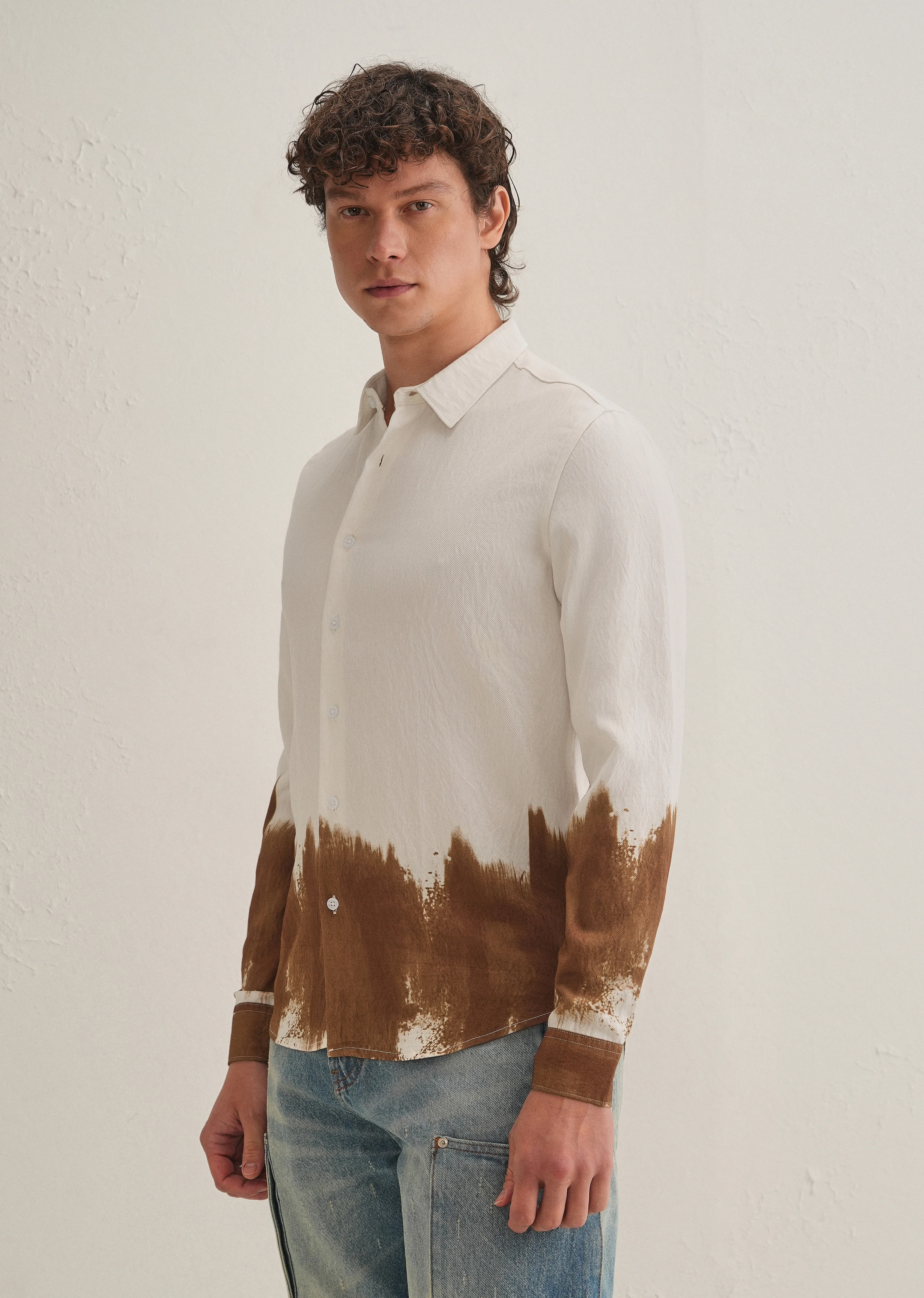 White & Brown Dip-Dyed Shirt - Image 6