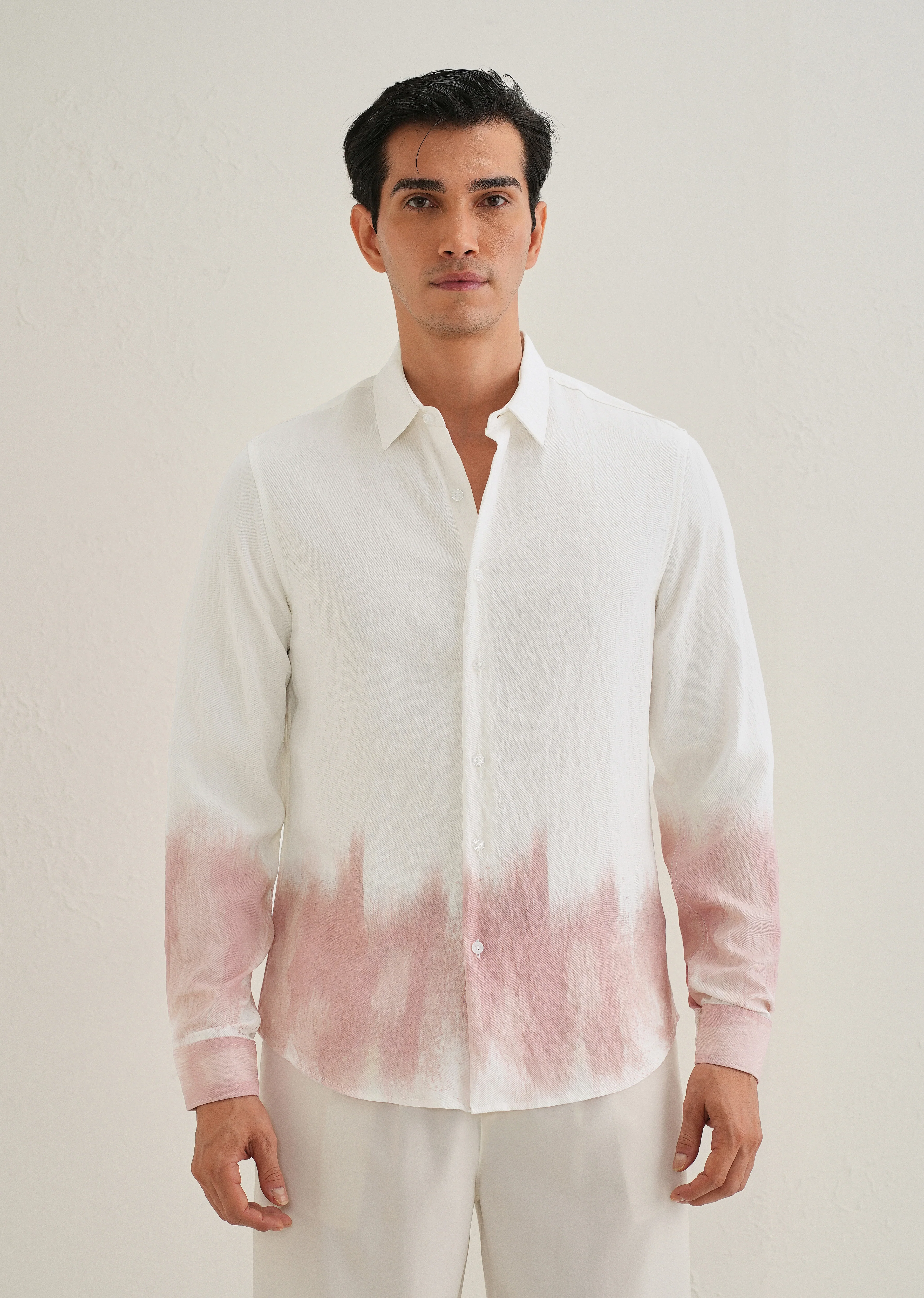White & Dusty Rose Dip-Dyed Shirt - Image 4
