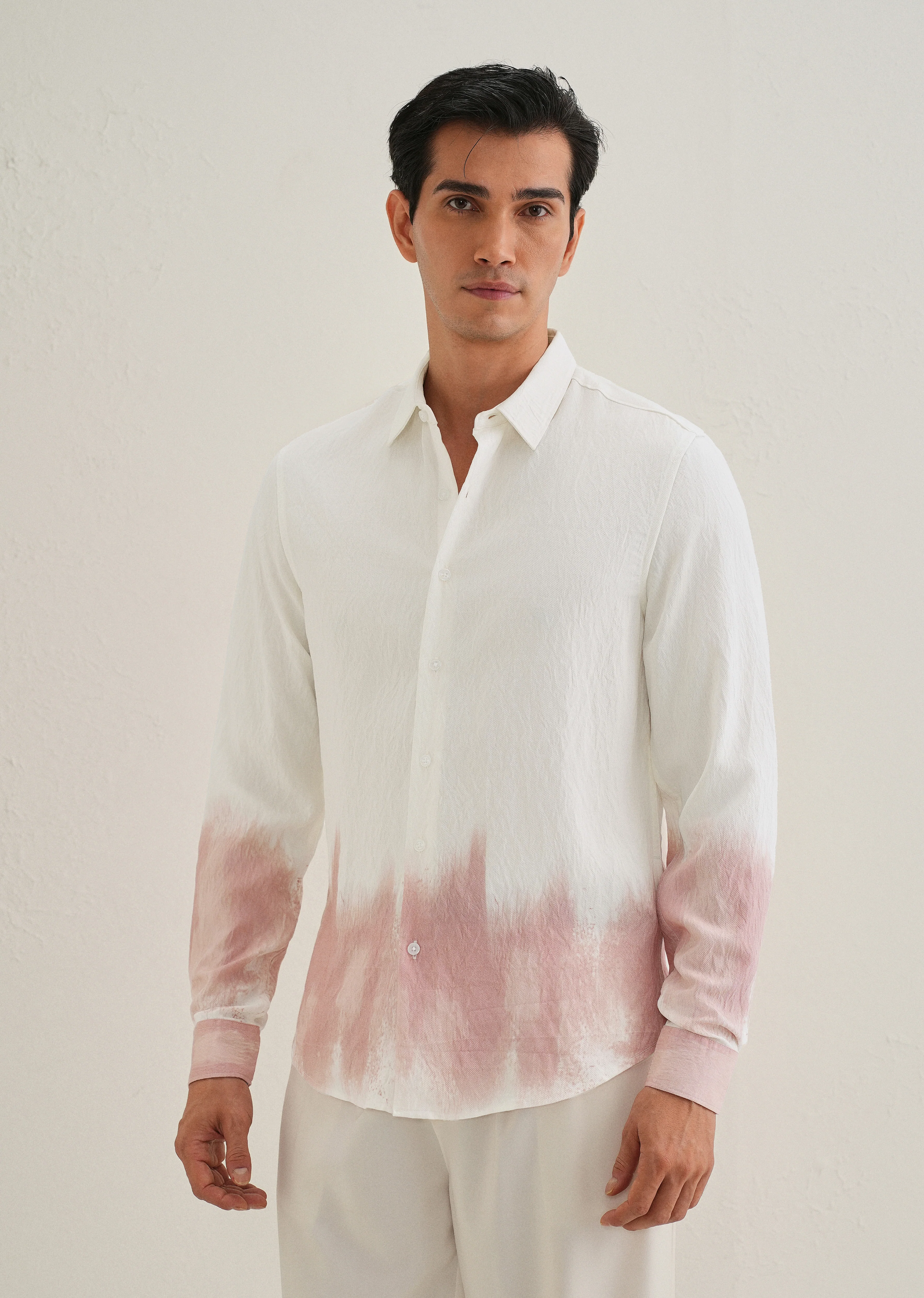 White & Dusty Rose Dip-Dyed Shirt - Image 6