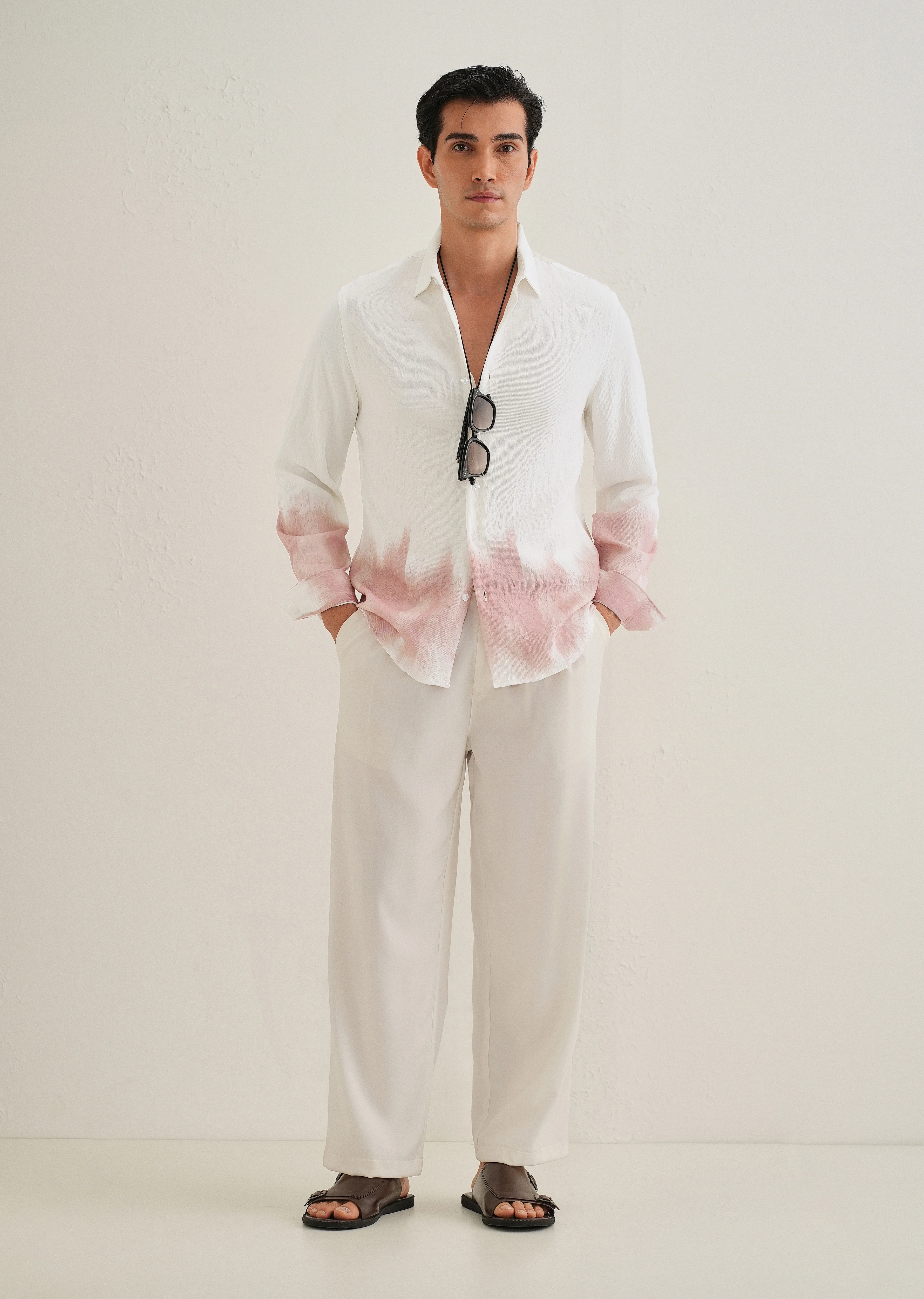 White & Dusty Rose Dip-Dyed Shirt - Image 8
