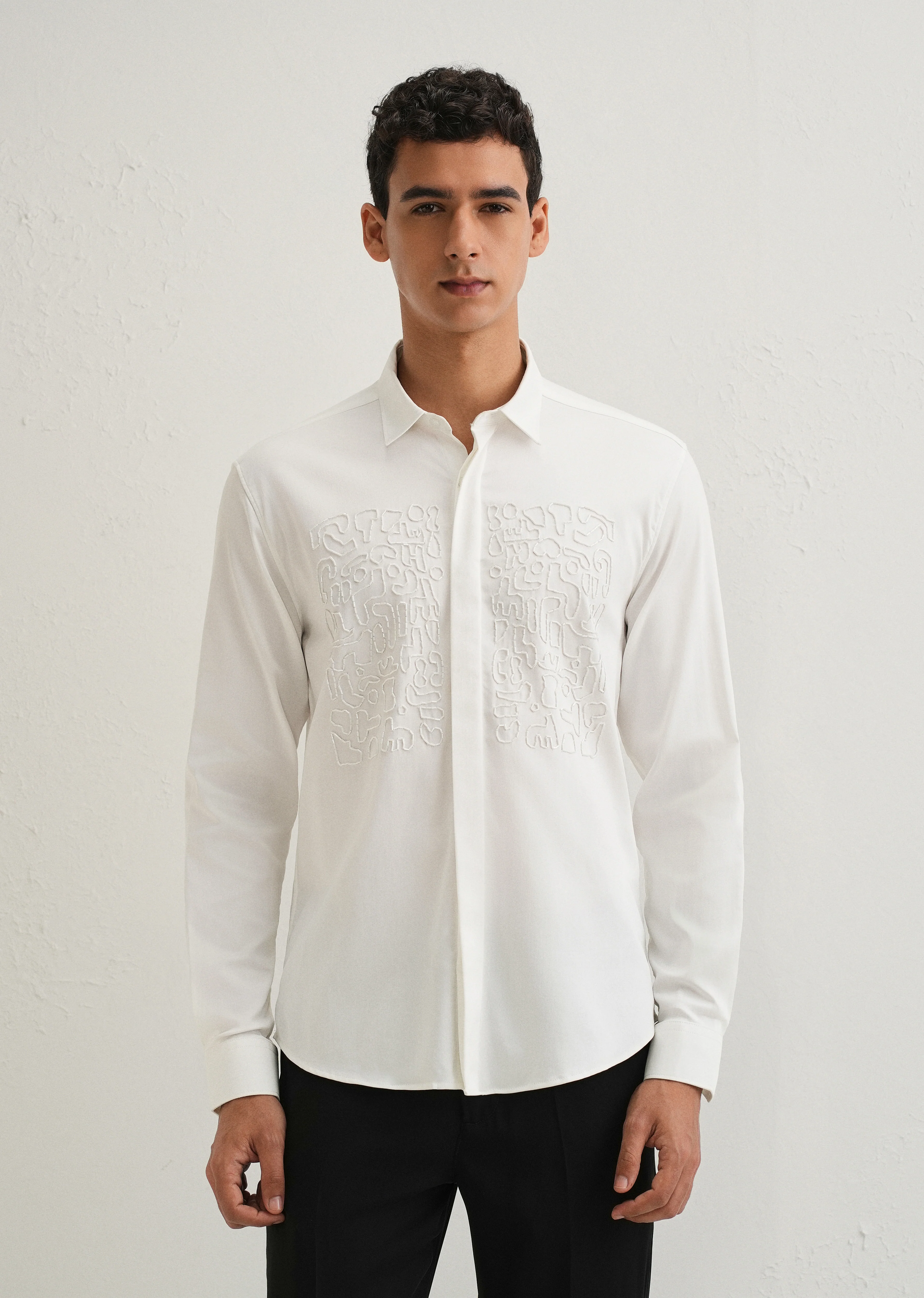 White Abstract Embellished Designer Shirt - Image 3