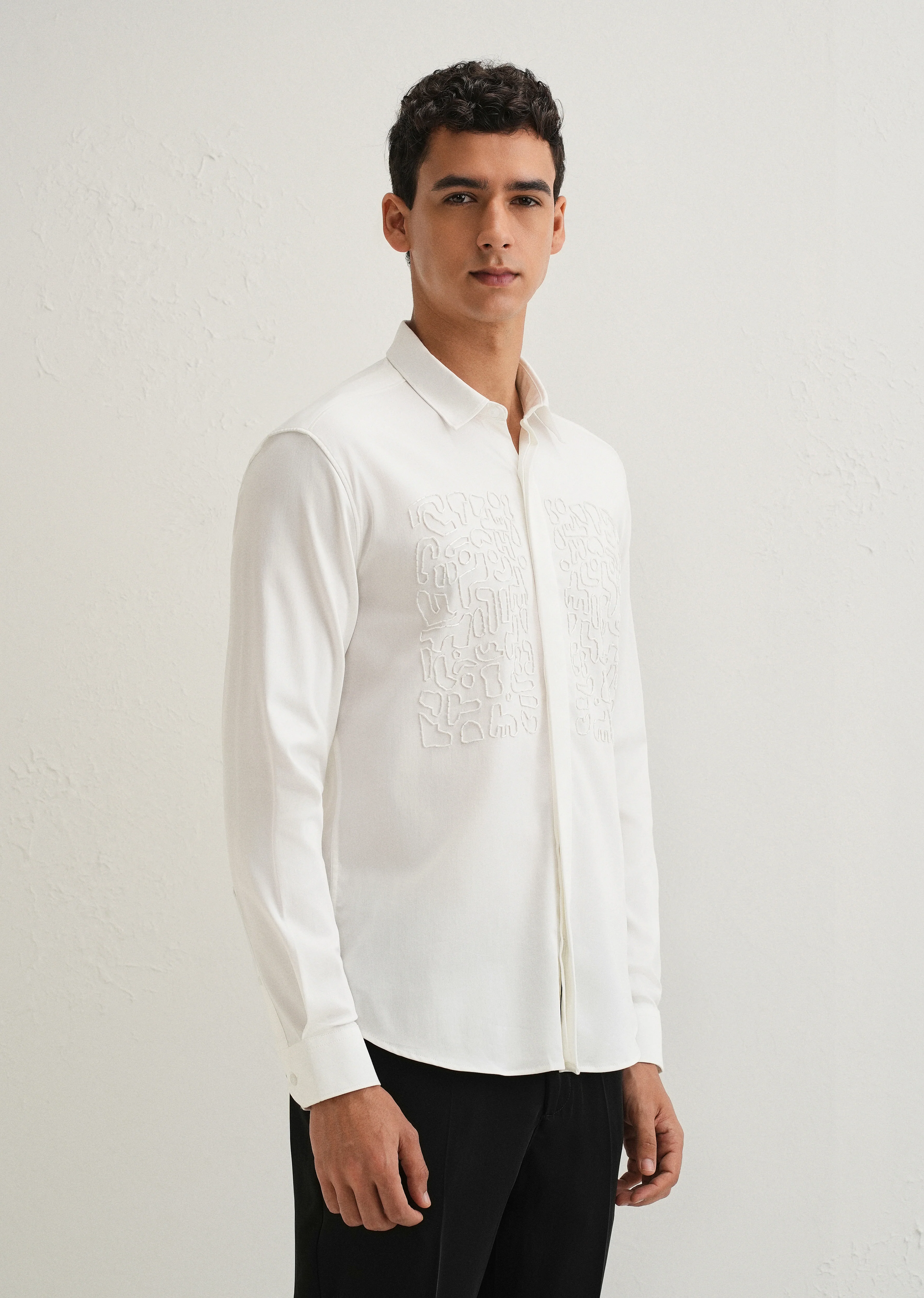 White Abstract Embellished Designer Shirt - Image 4
