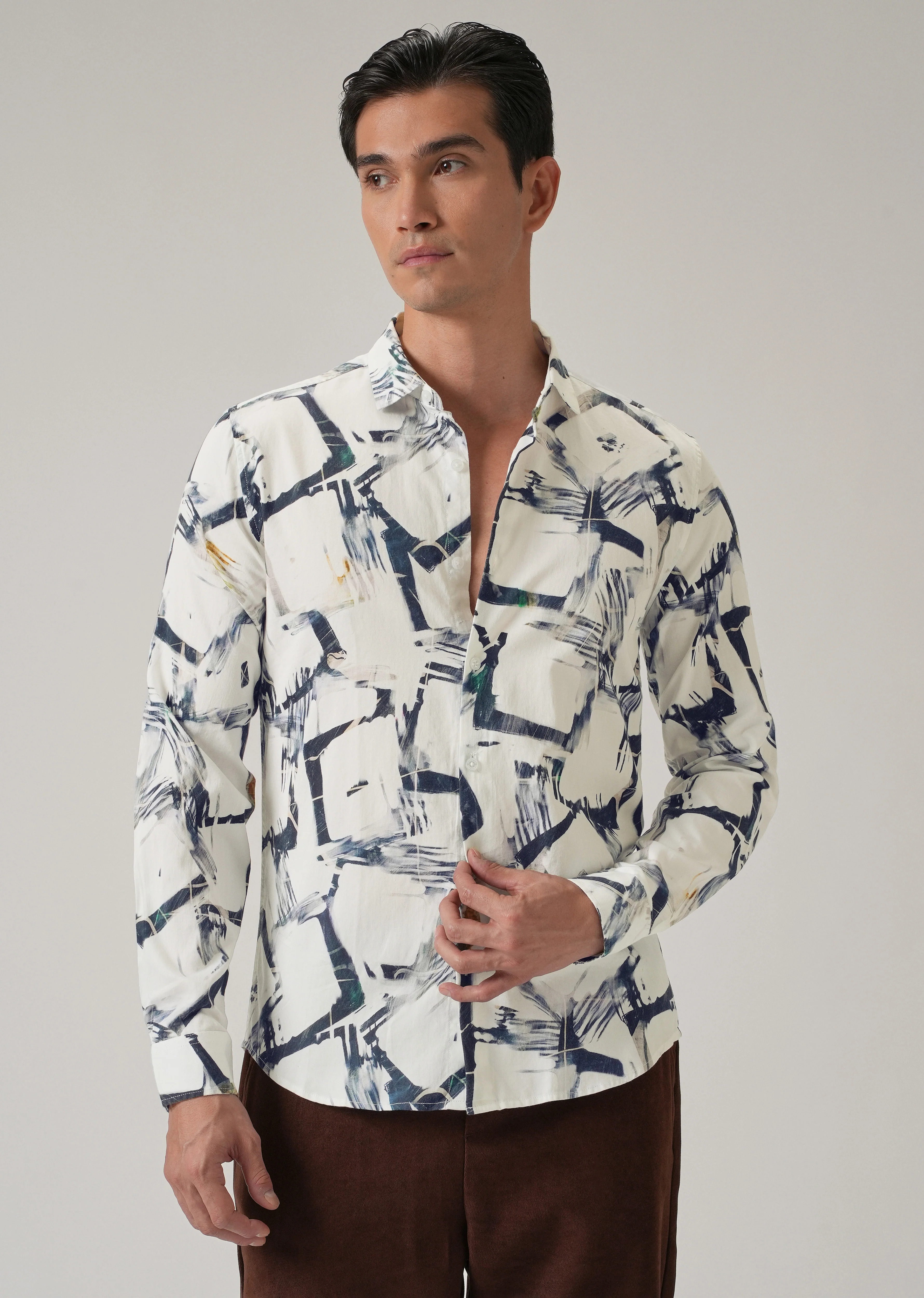 White Abstract Print Shirt - Image 3