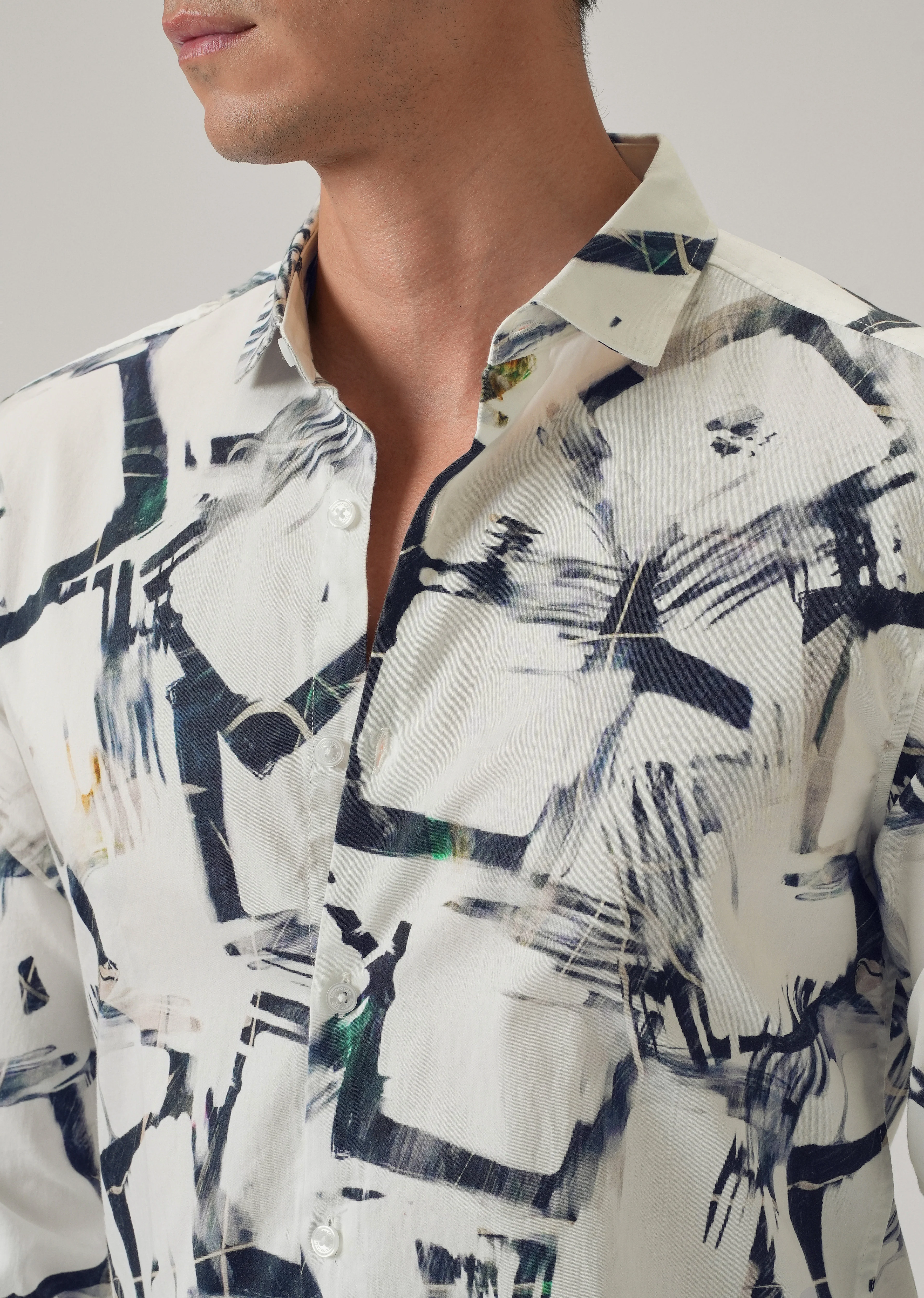 White Abstract Print Shirt - Image 5