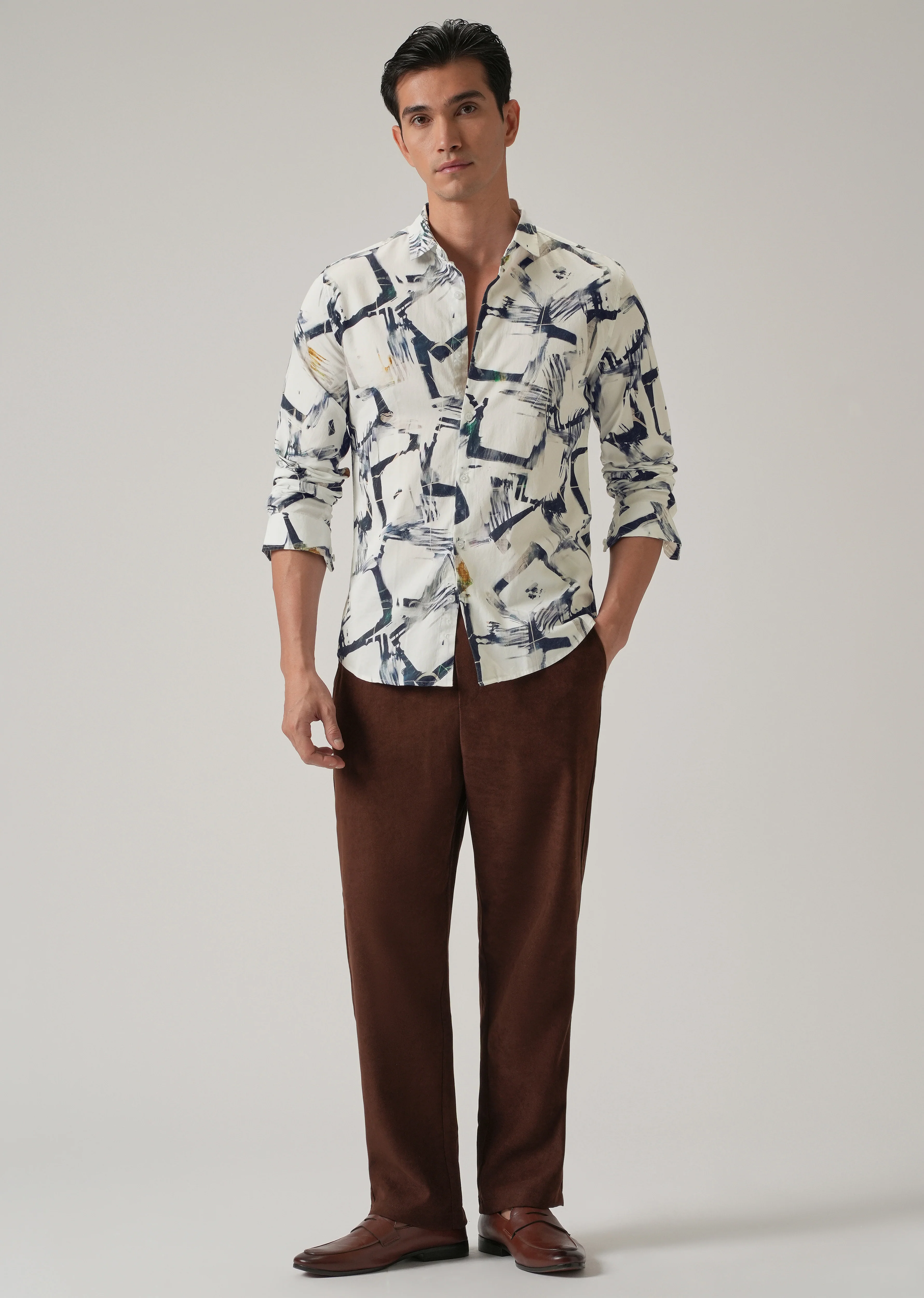 White Abstract Print Shirt - Image 6