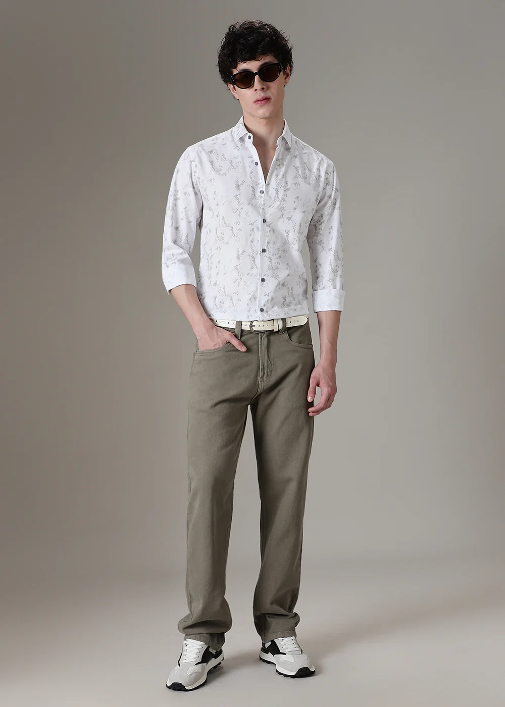 White Abstract Printed Shirt - Image 6