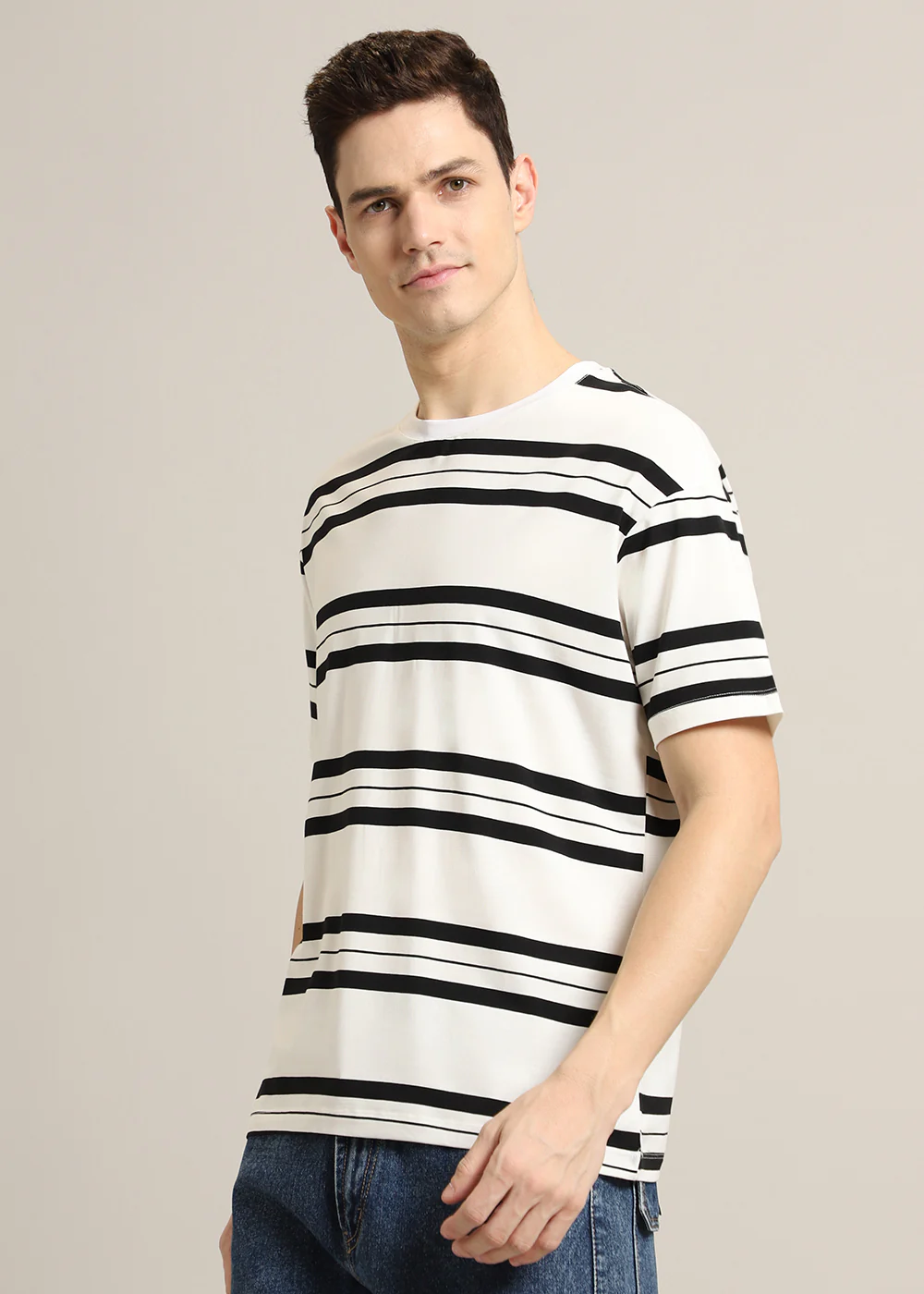 White And Black Stripe T-Shirt - Image 7