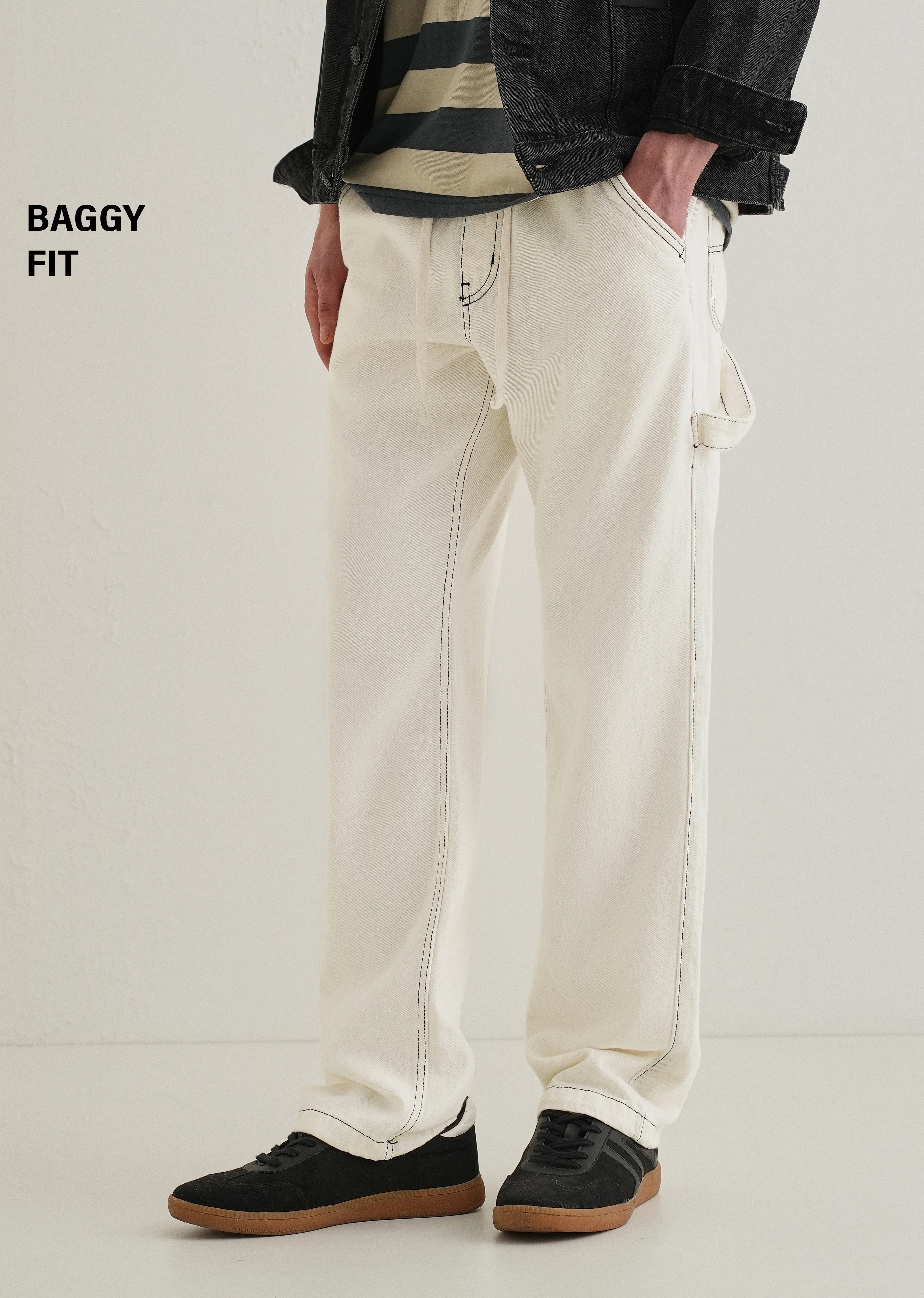 White Baggy Fit Carpenter Denim - Image 7