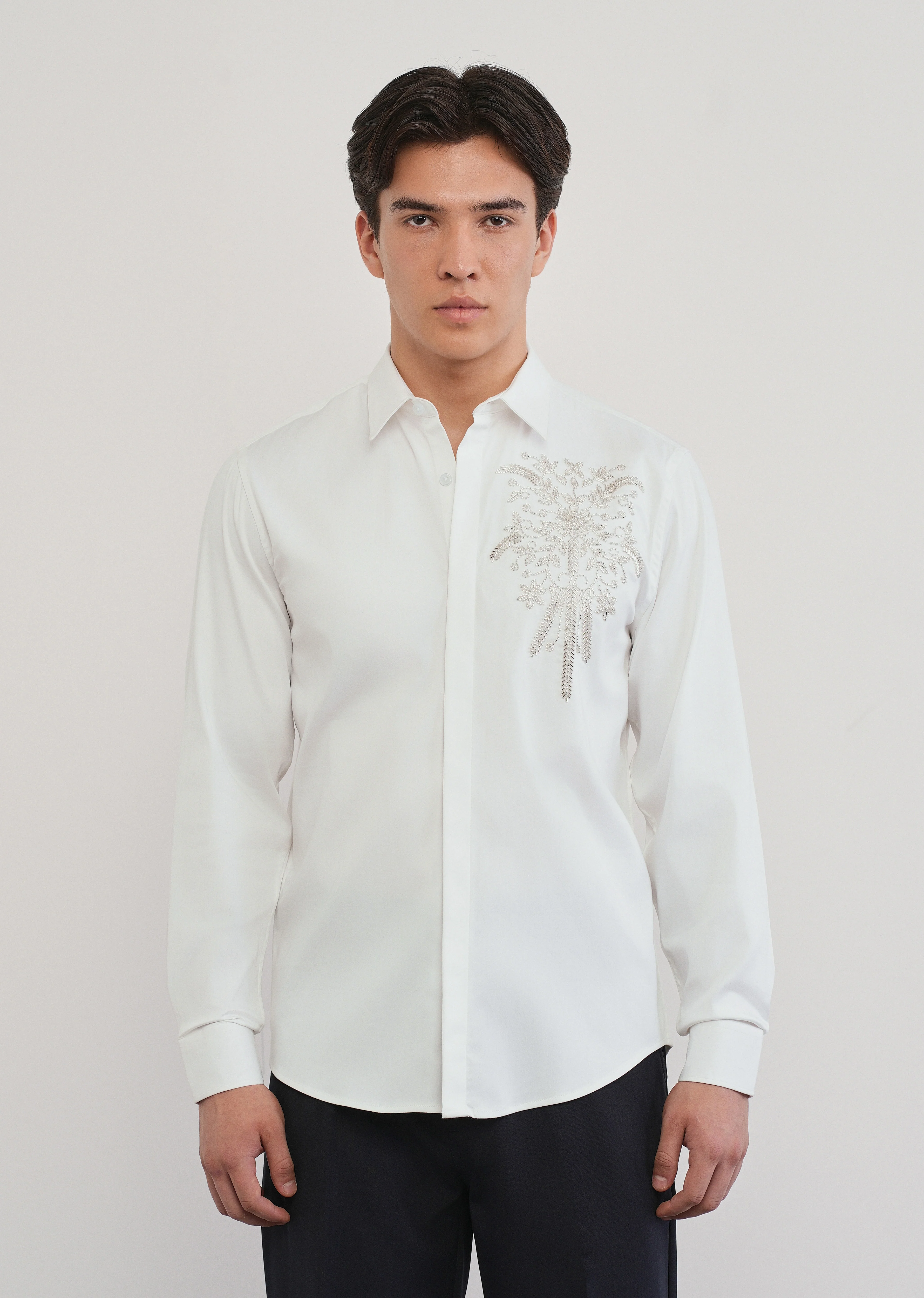 White Beadwork Designer Shirt - Image 3
