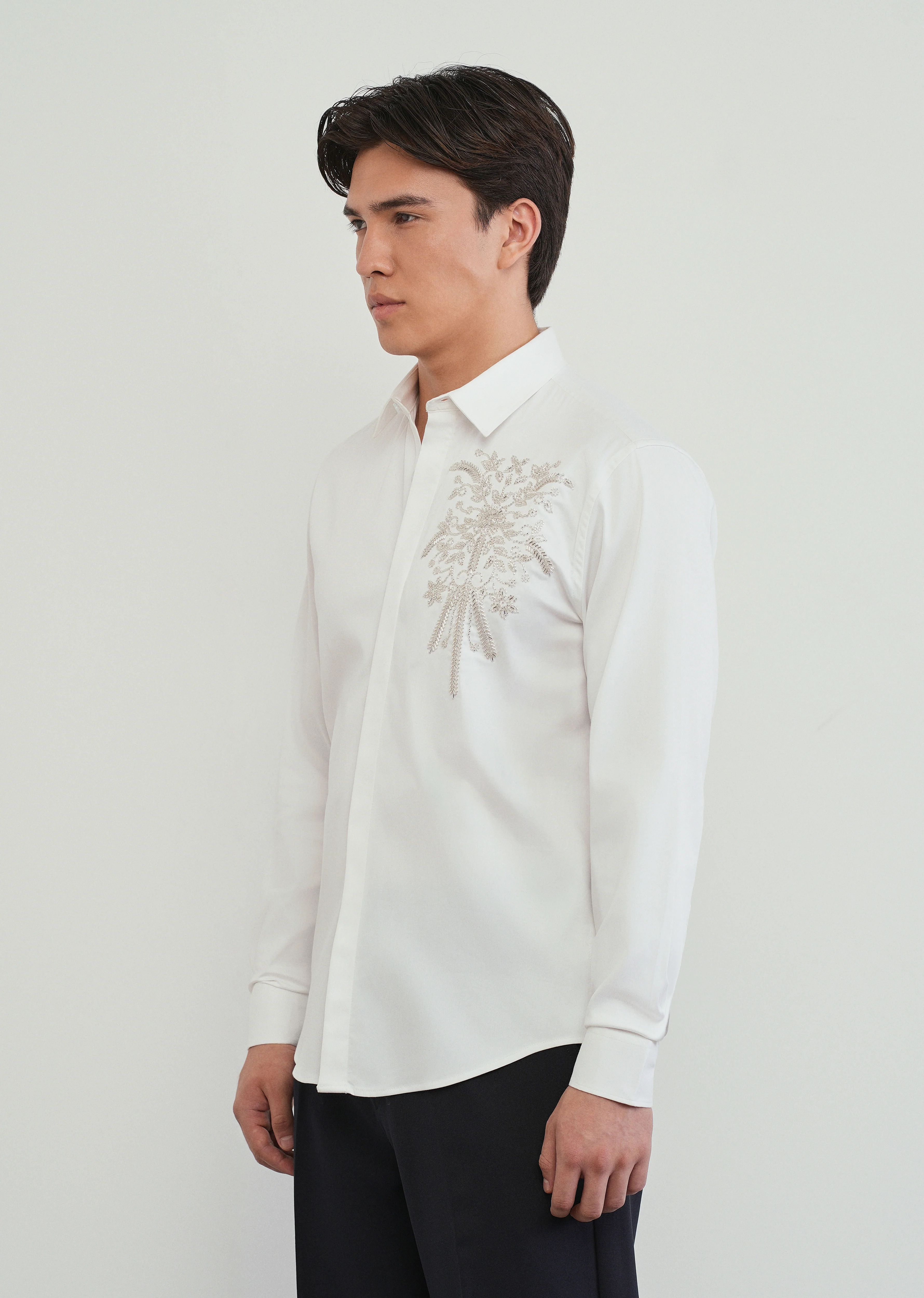 White Beadwork Designer Shirt - Image 4