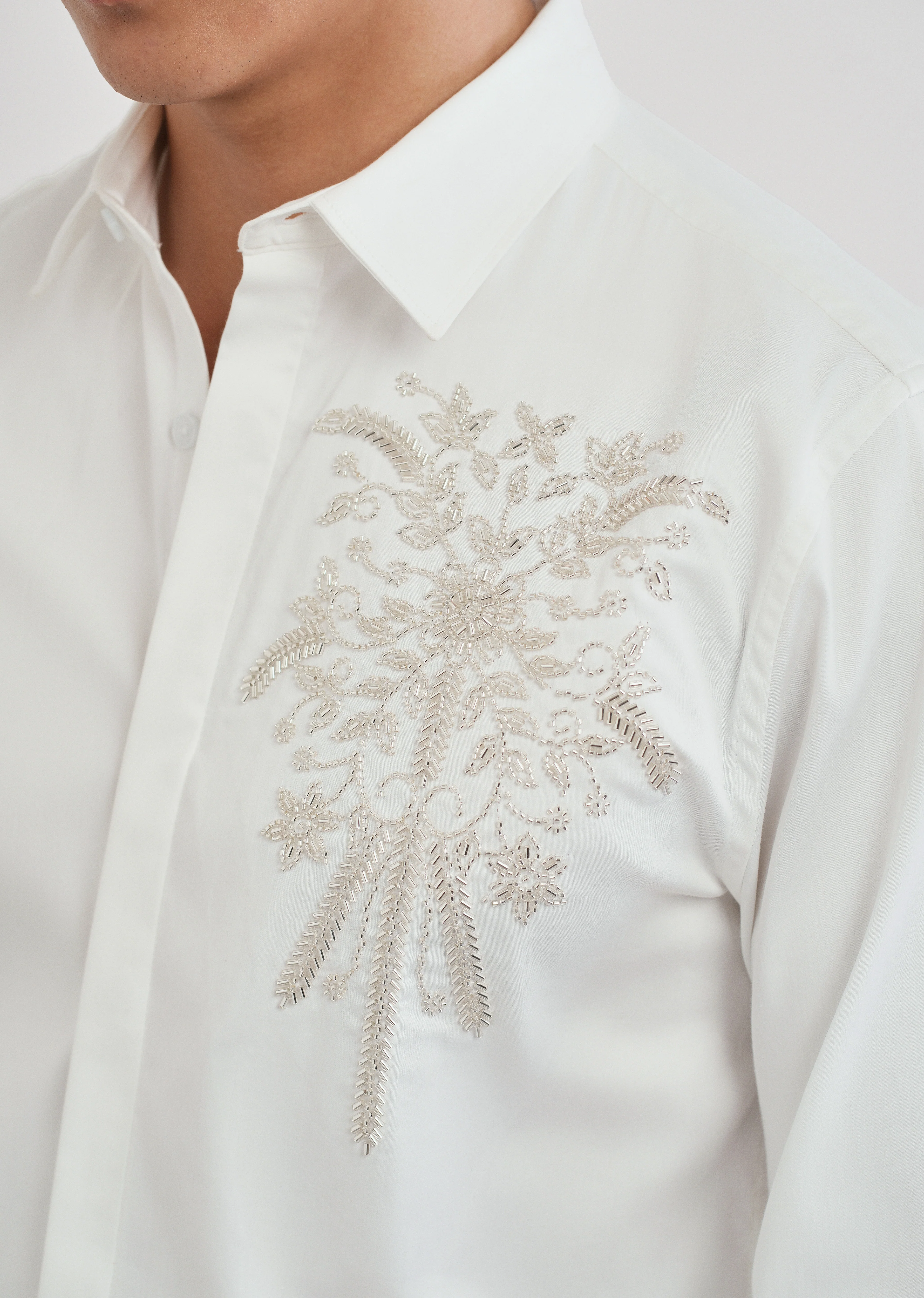 White Beadwork Designer Shirt - Image 5