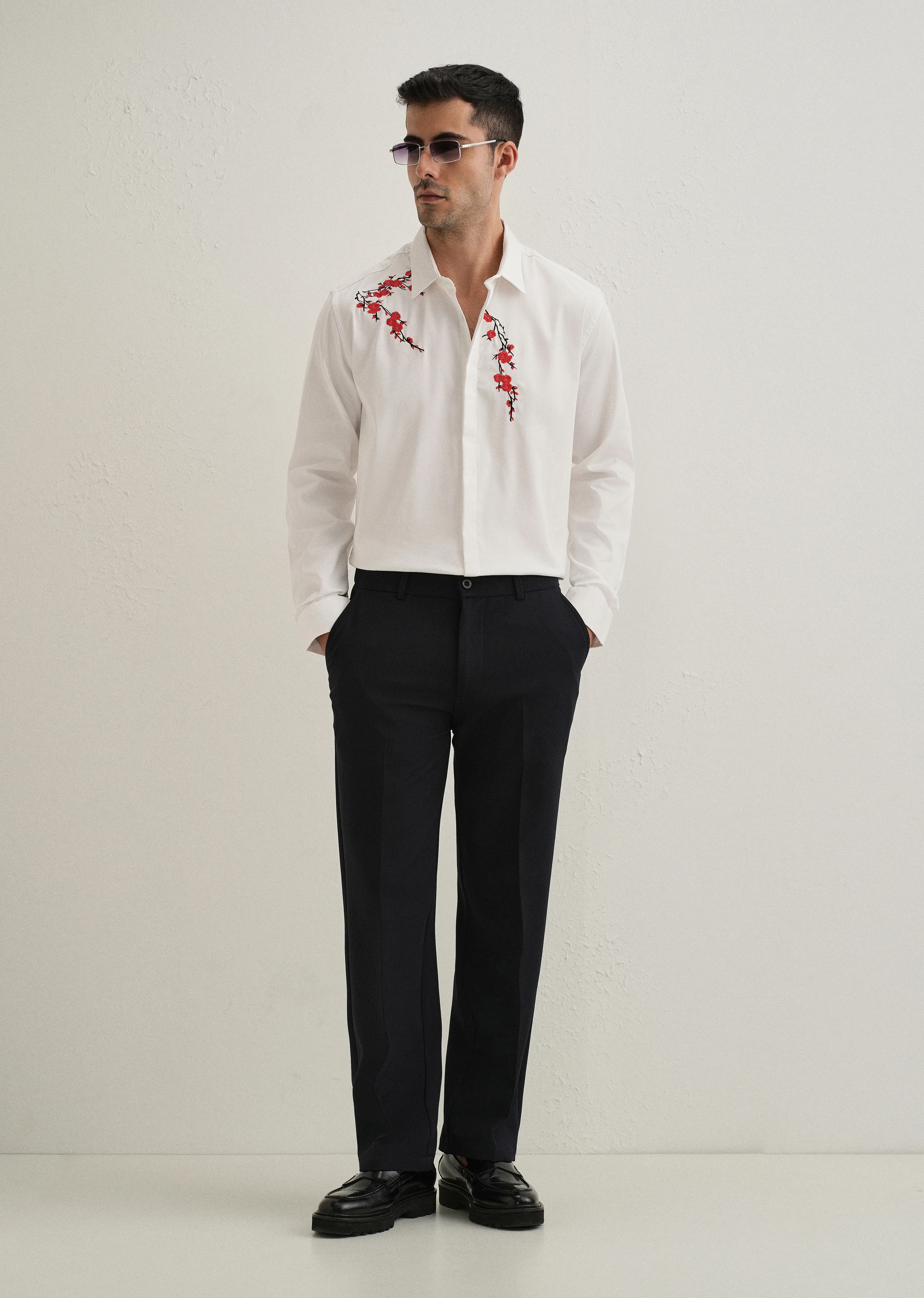 White Blossom Embroidered Designer Shirt - Image 7