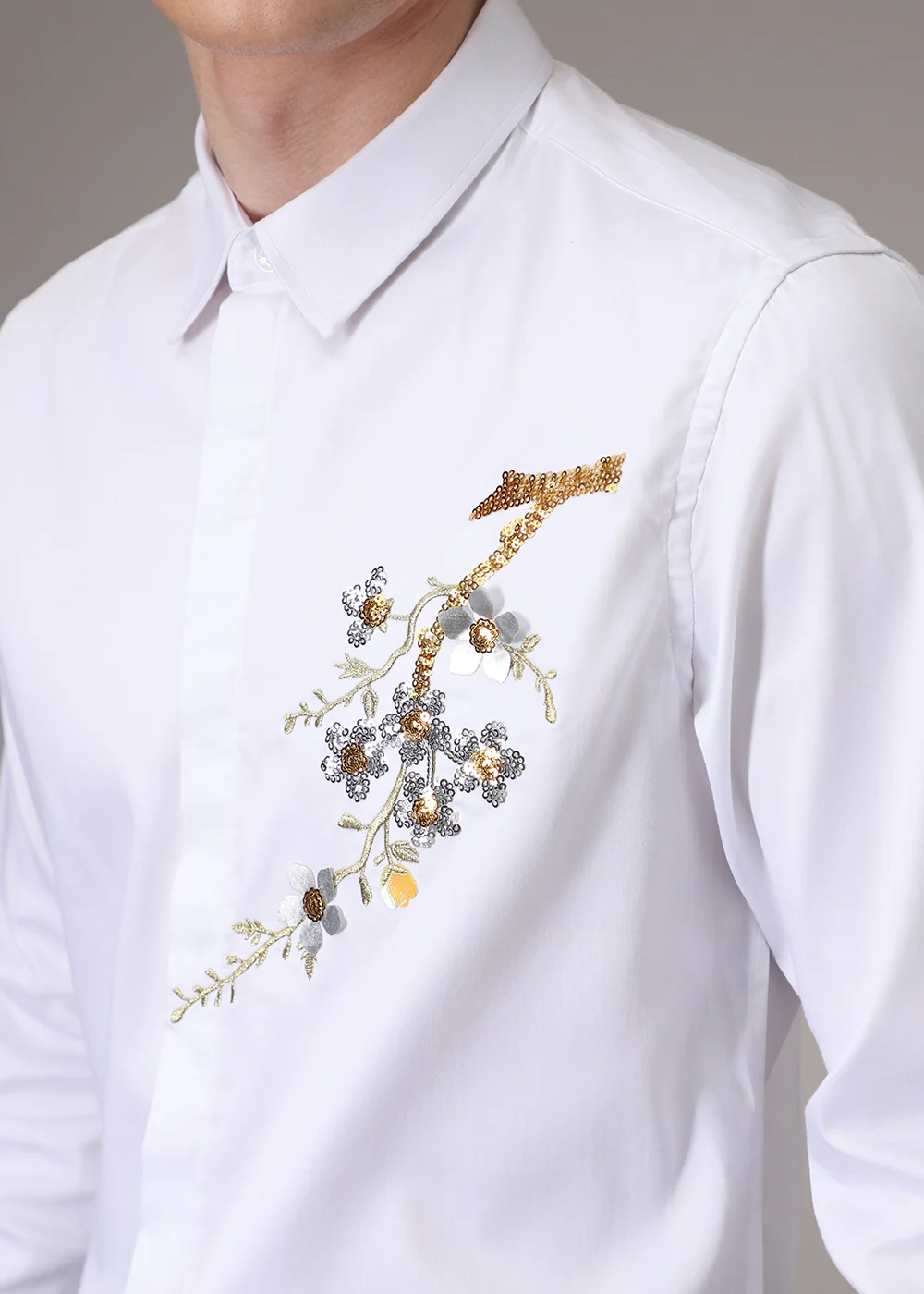 White Blossom Sequenced Designer Shirt - Image 3