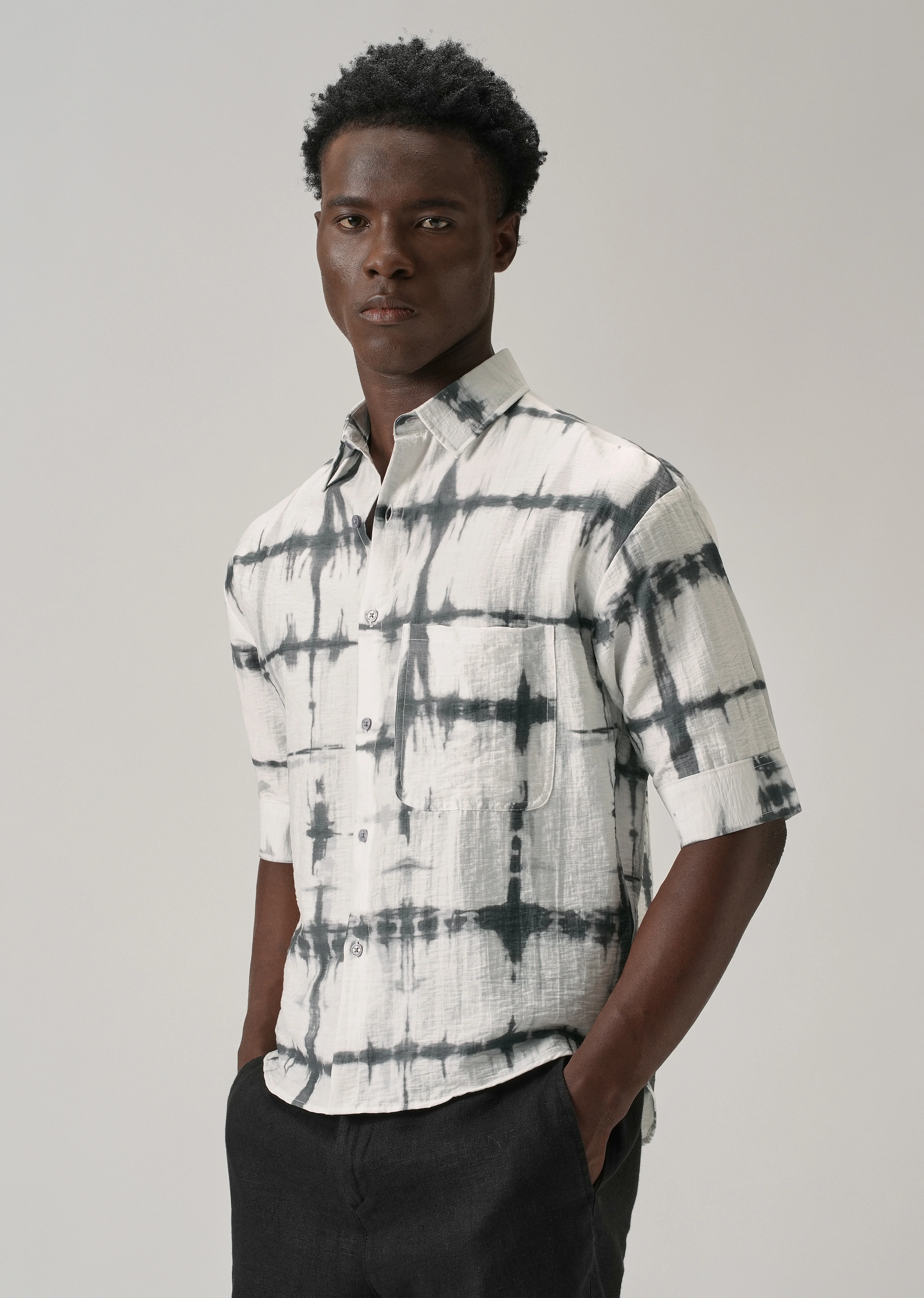 White Boxy Fit Tie-Dye Printed Shirt - Image 4