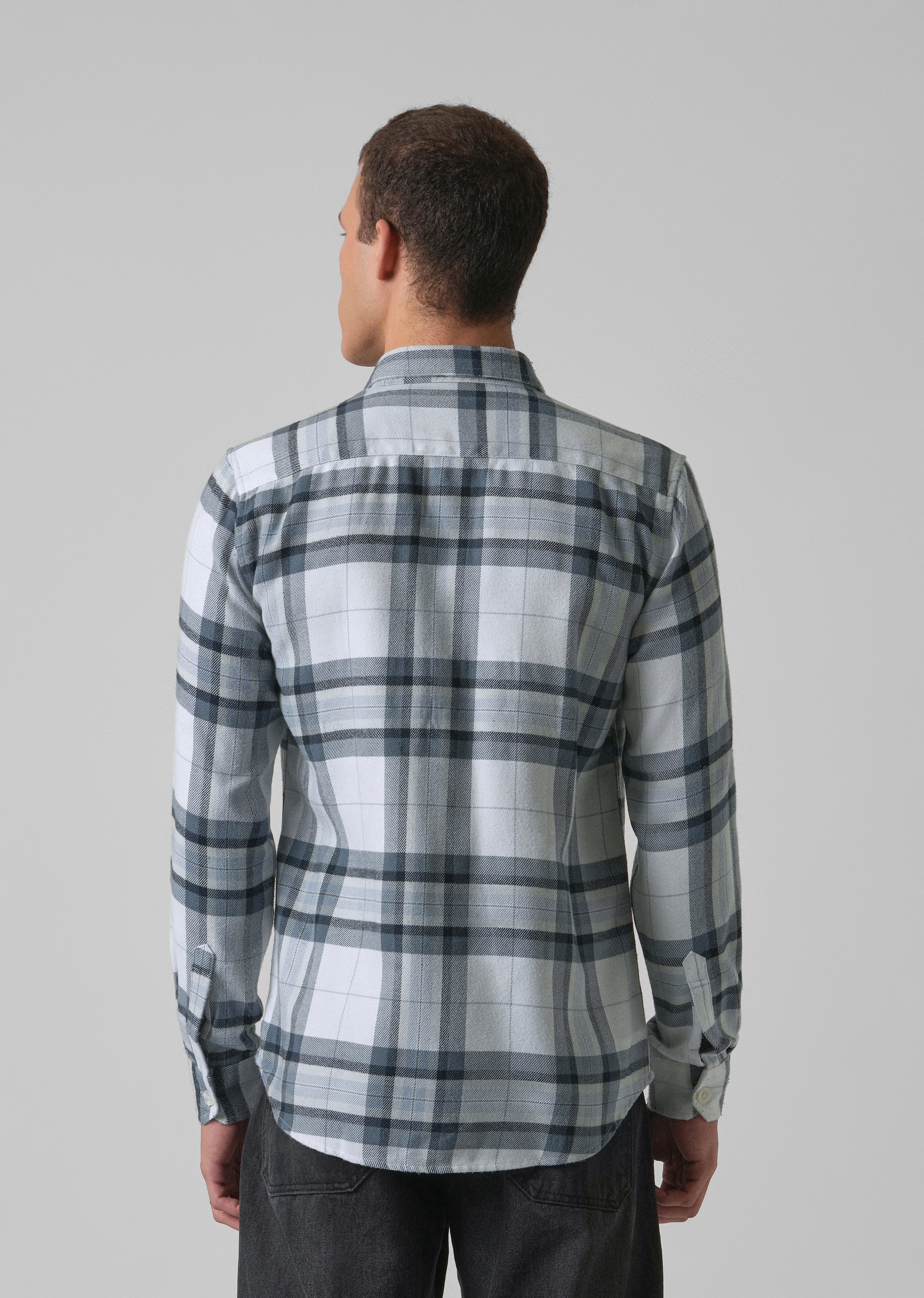 White Brushed Cotton Check Shirt - Image 2
