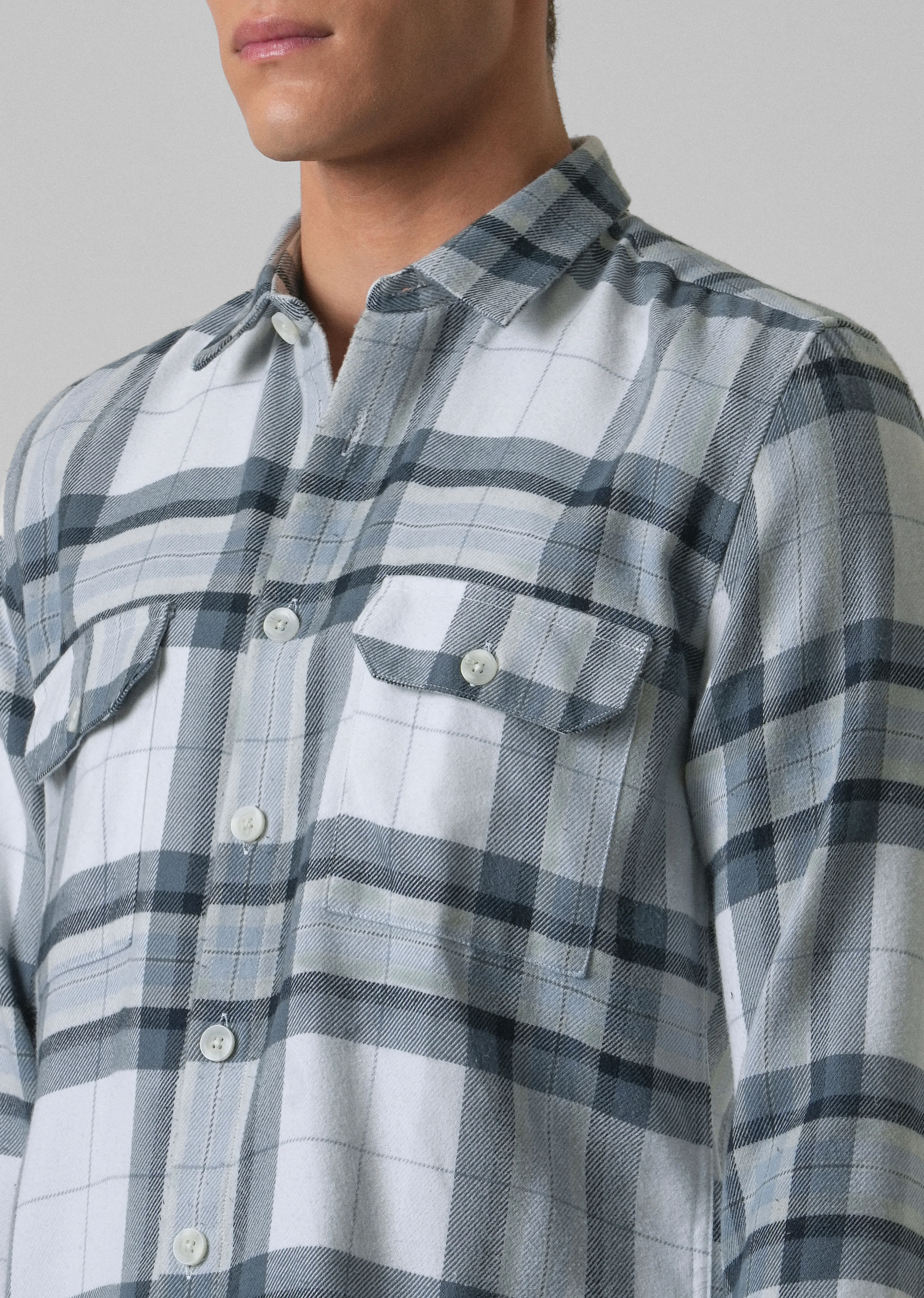 White Brushed Cotton Check Shirt - Image 5