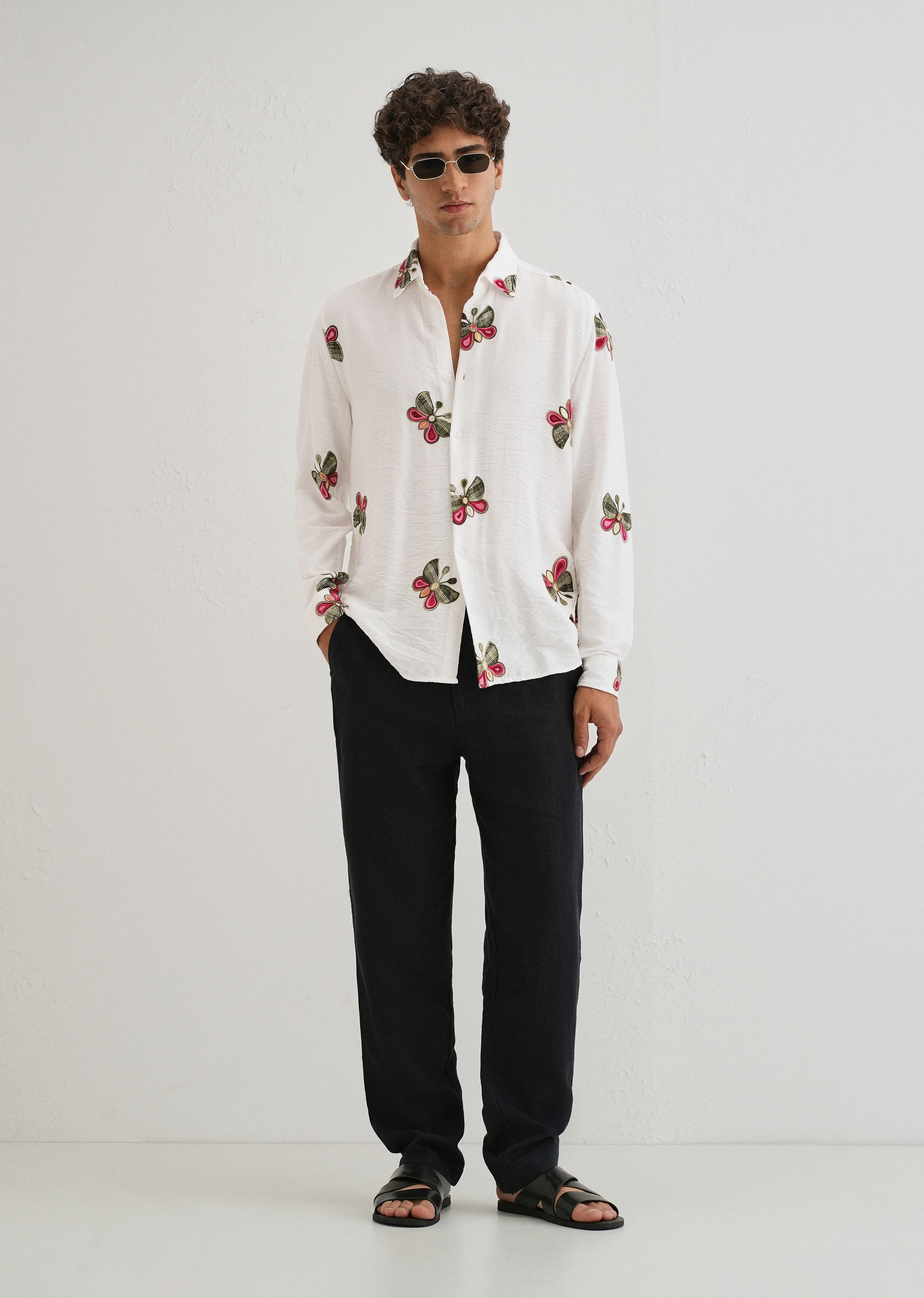 White Butterfly Embroidered Shirt - Image 6