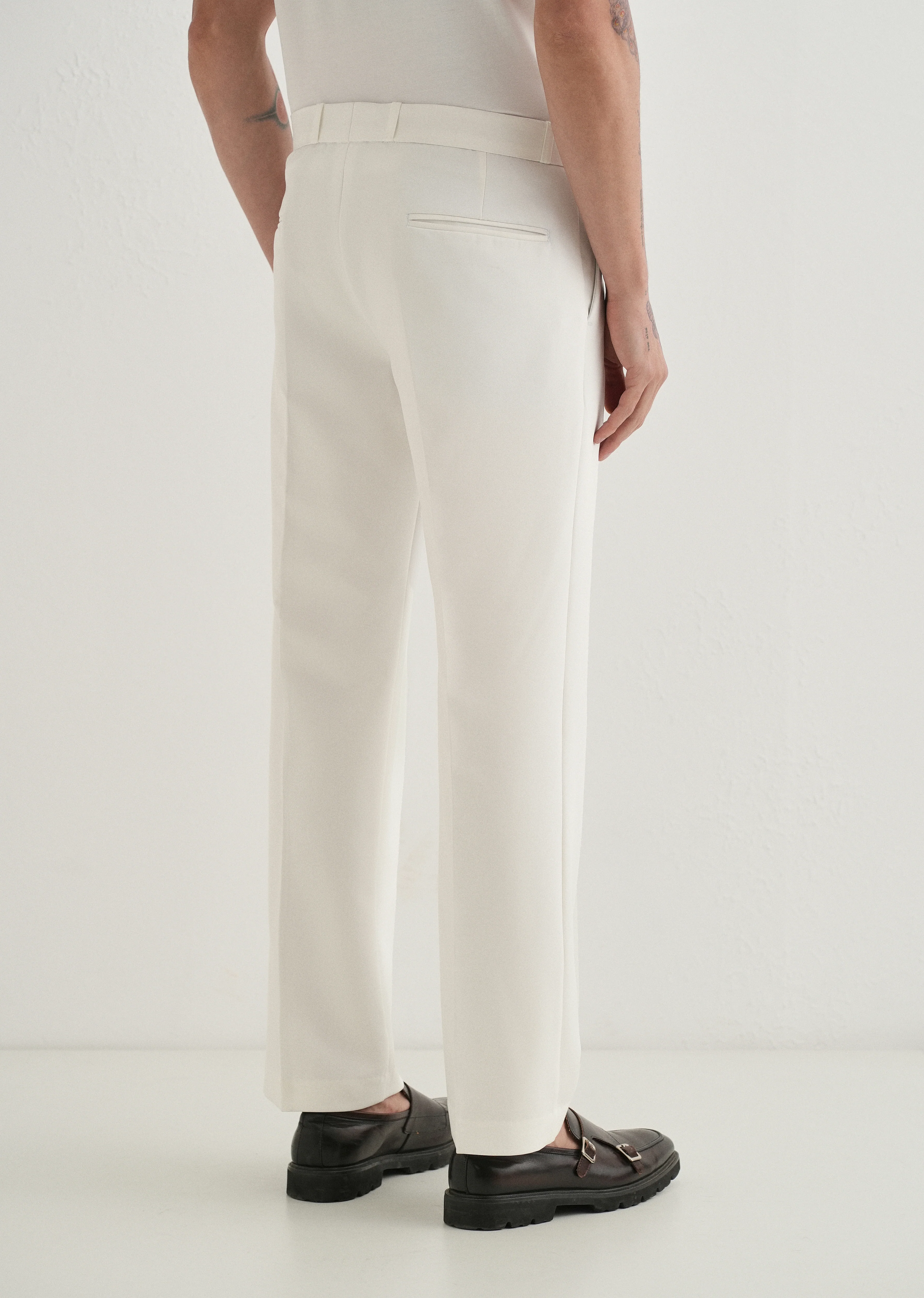 White Button-Tab Pleat Trouser - Image 2
