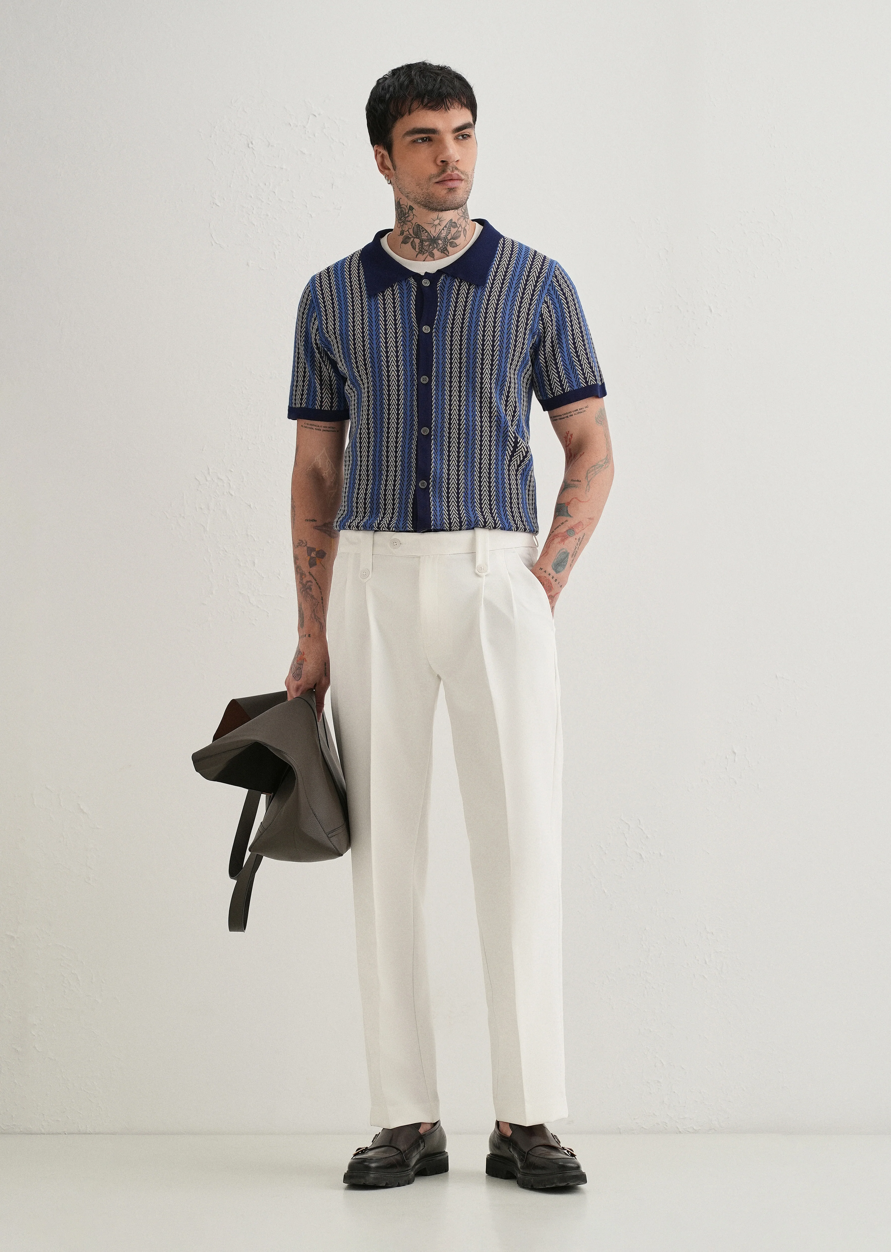 White Button-Tab Pleat Trouser - Image 6