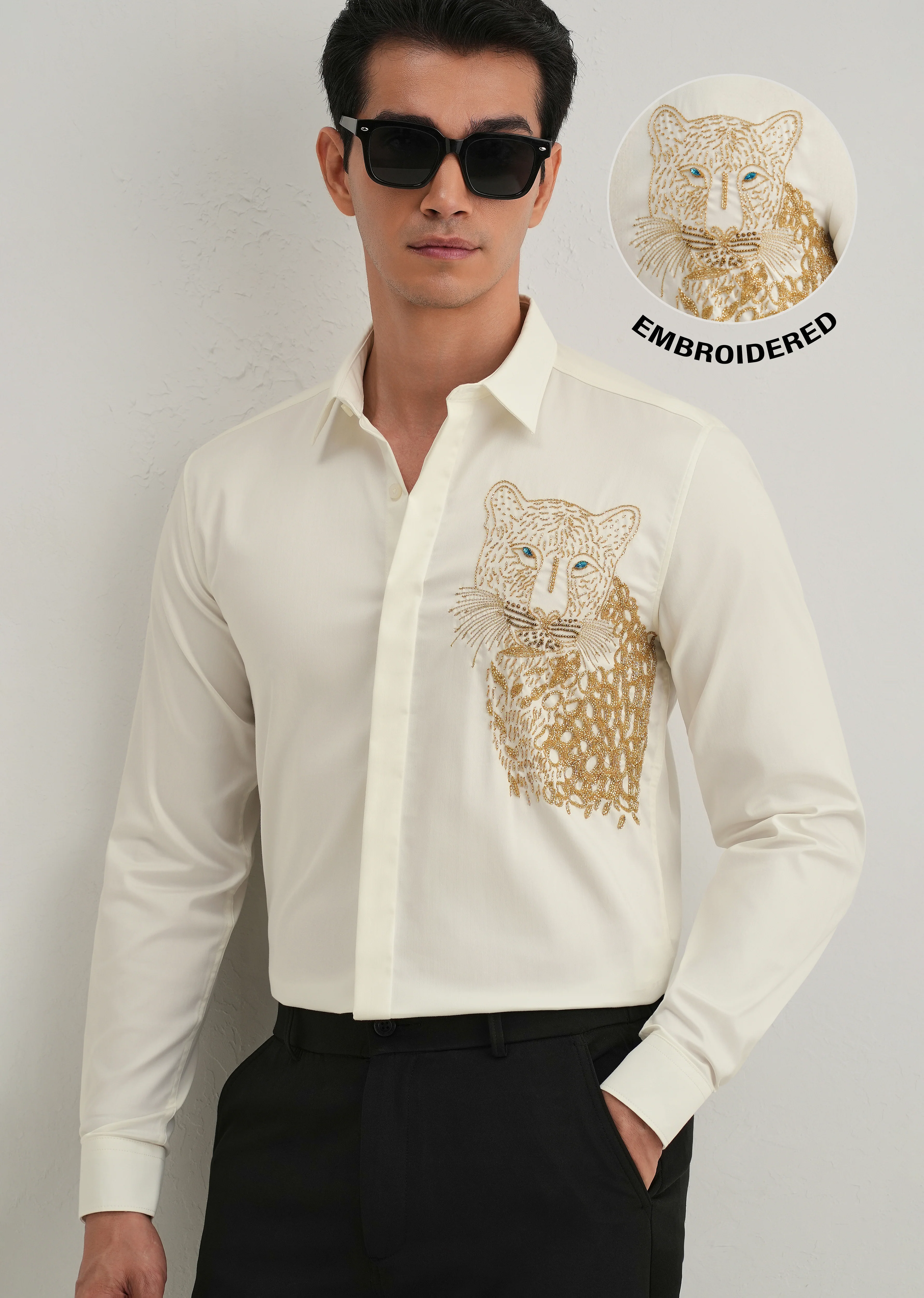 White Cheetah Embellished Handwork Designer Shirt - Image 7