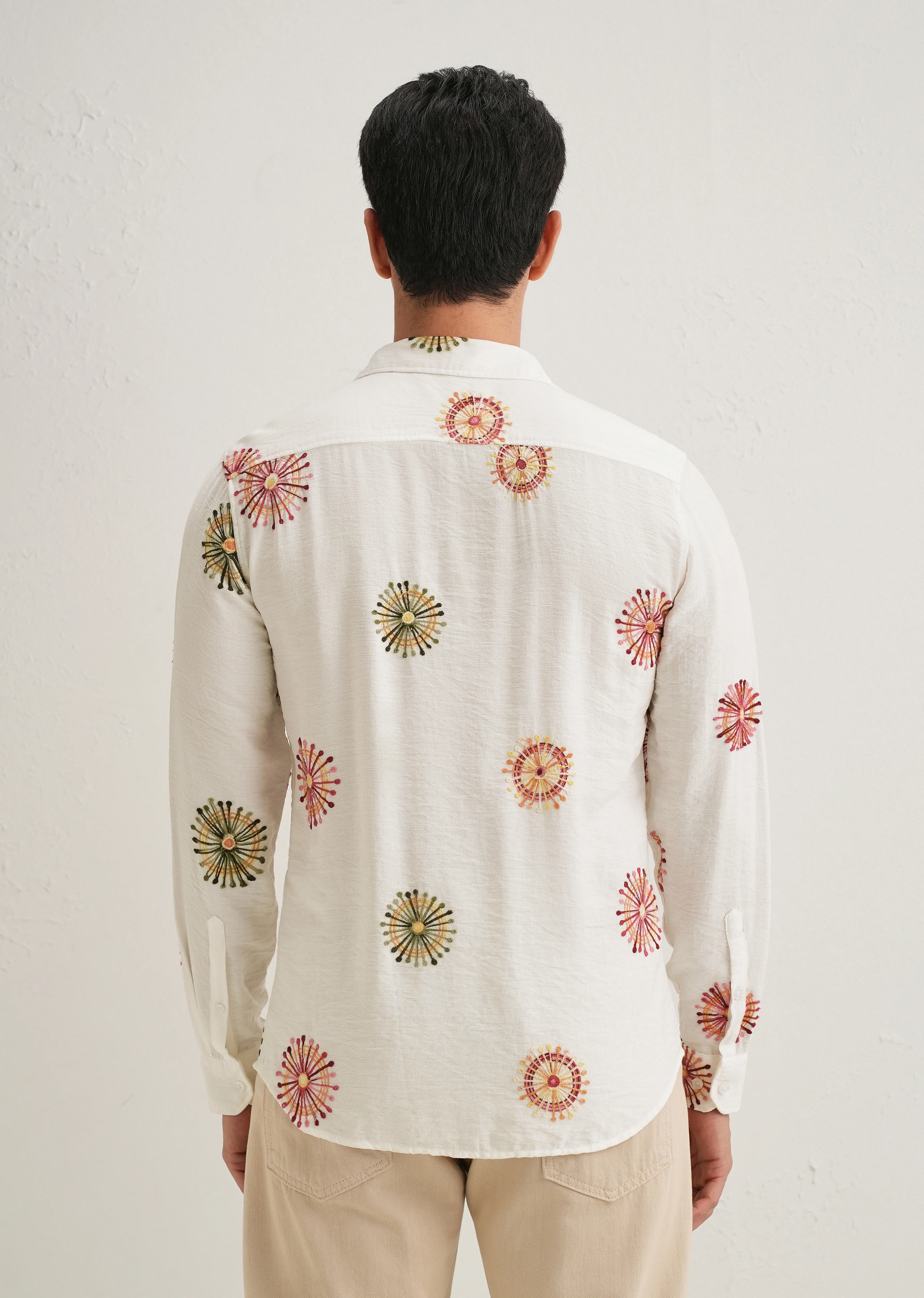 White Circular Embroidery Shirt - Image 2