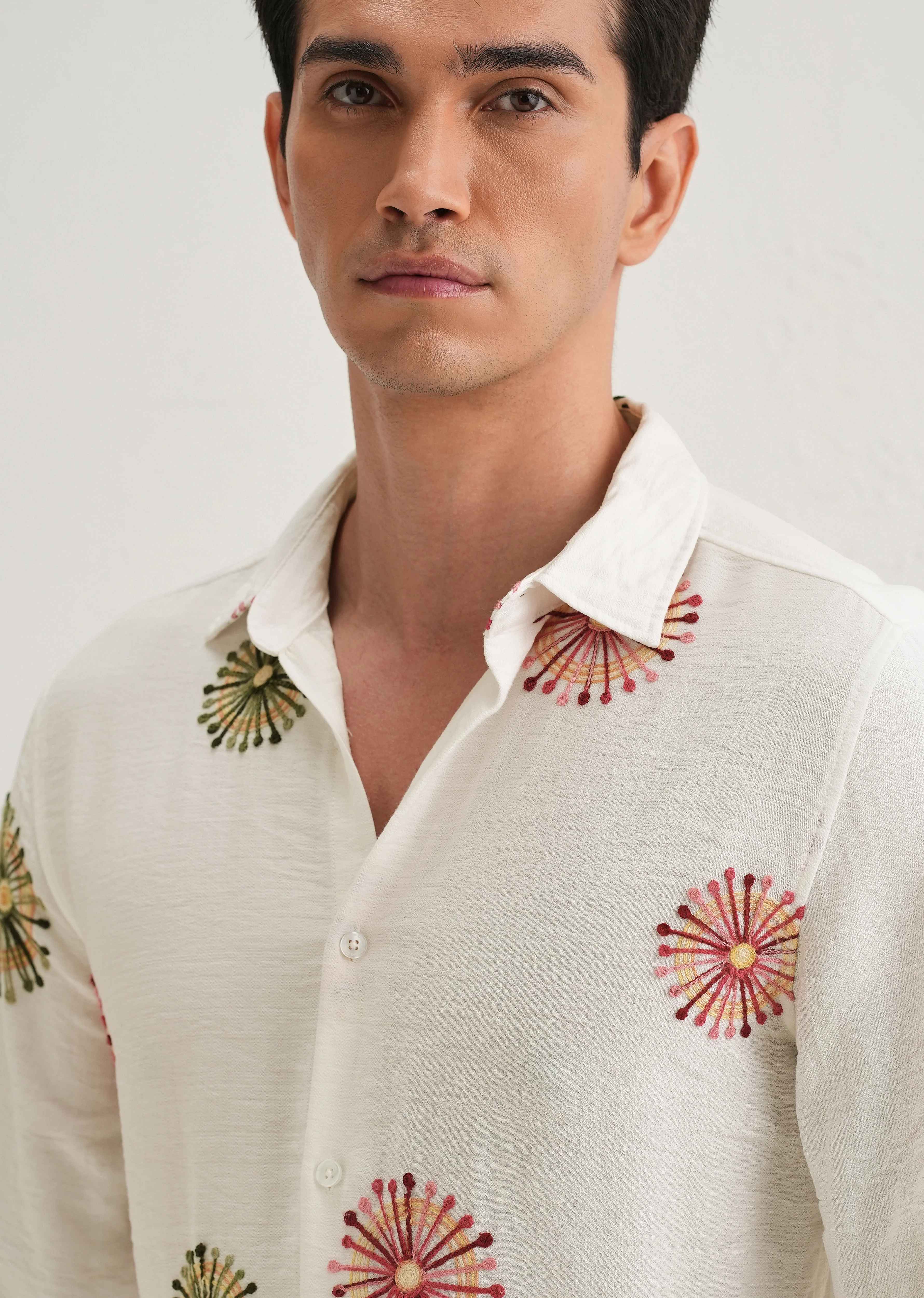 White Circular Embroidery Shirt - Image 5