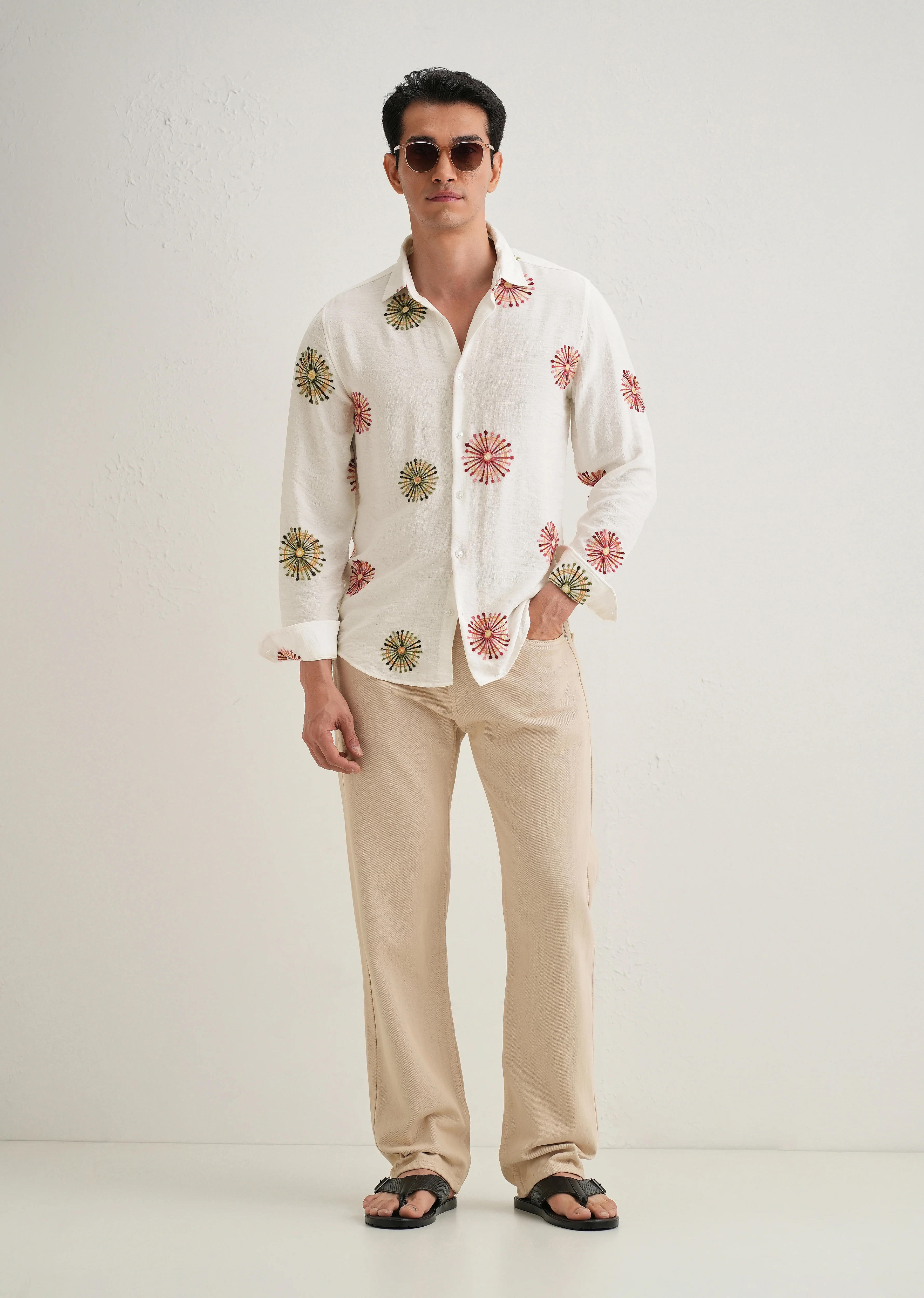 White Circular Embroidery Shirt - Image 6