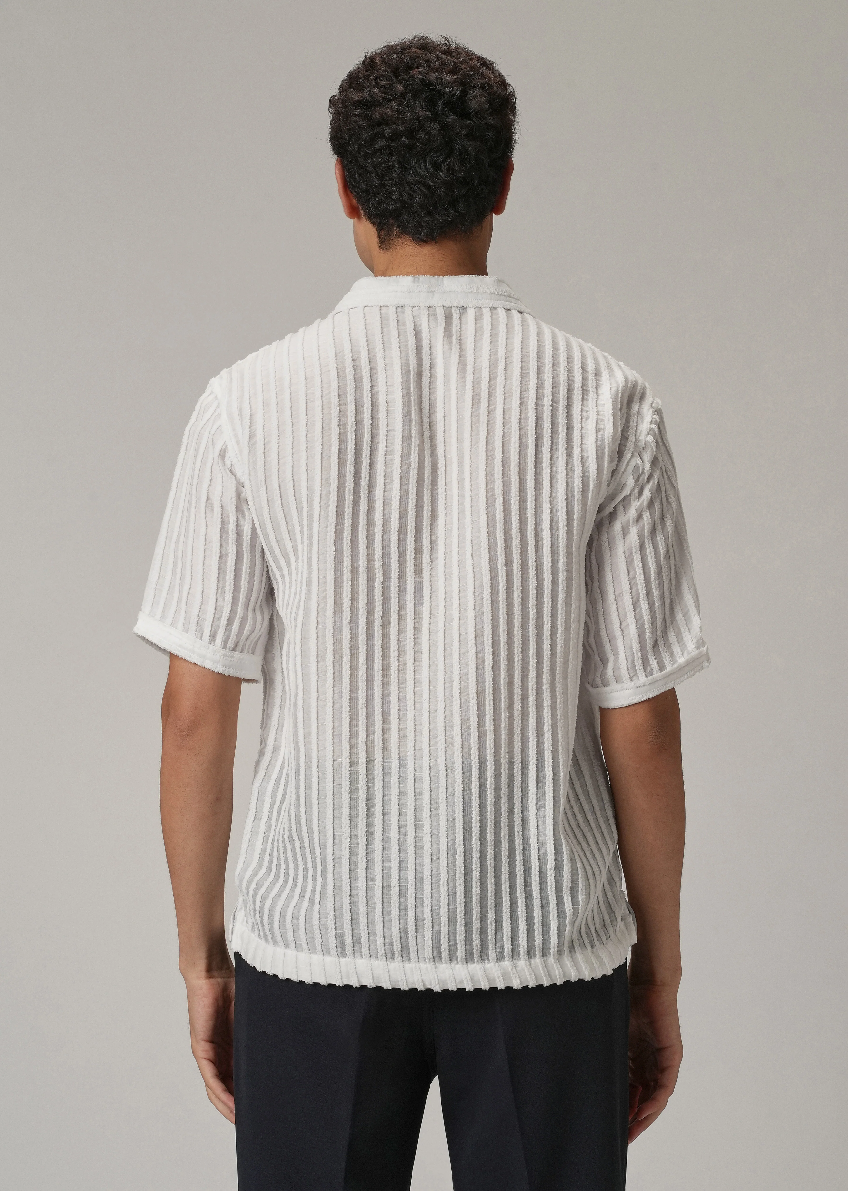 White Clip Jacquard Stripe Shirt - Image 2