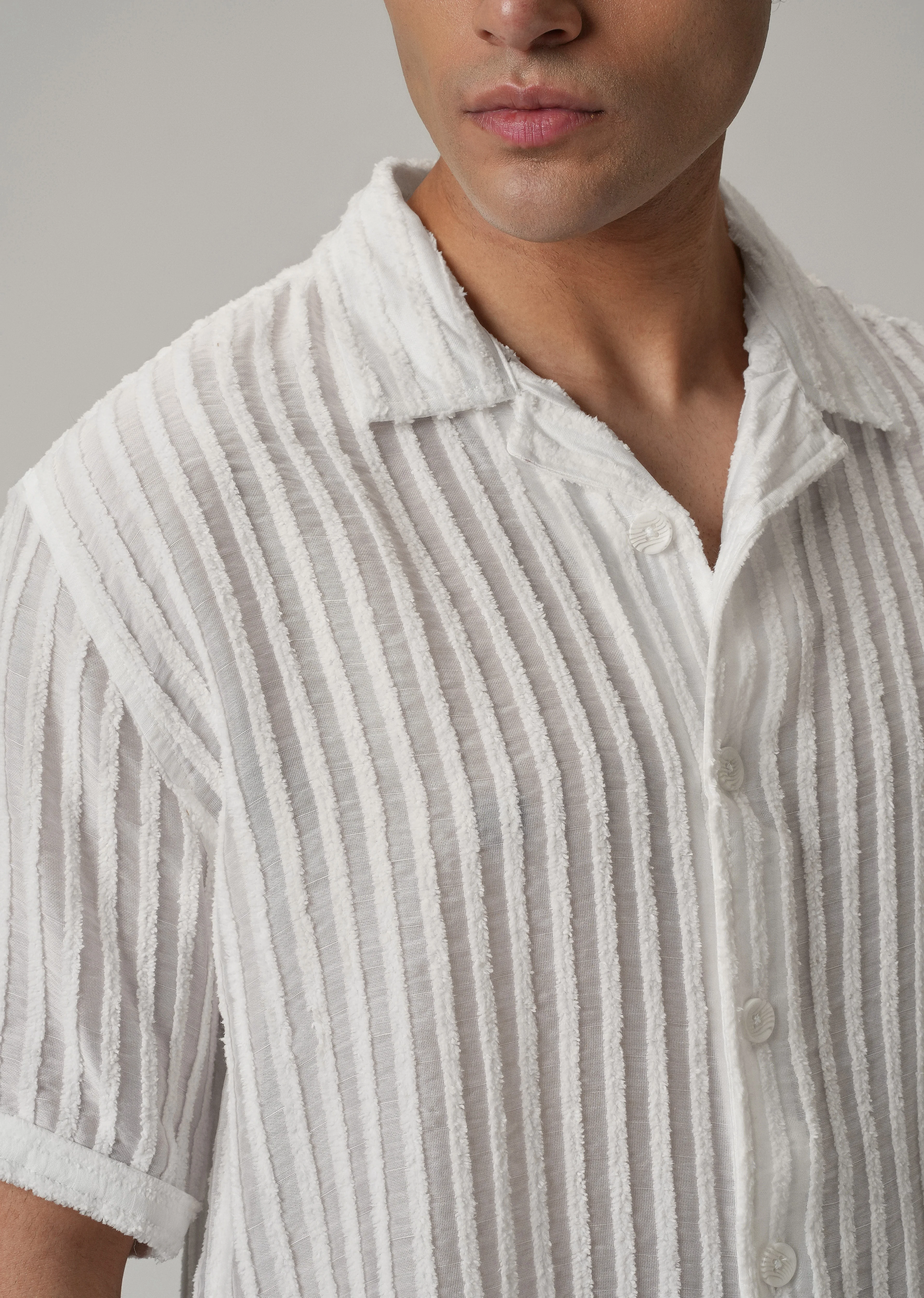 White Clip Jacquard Stripe Shirt - Image 5