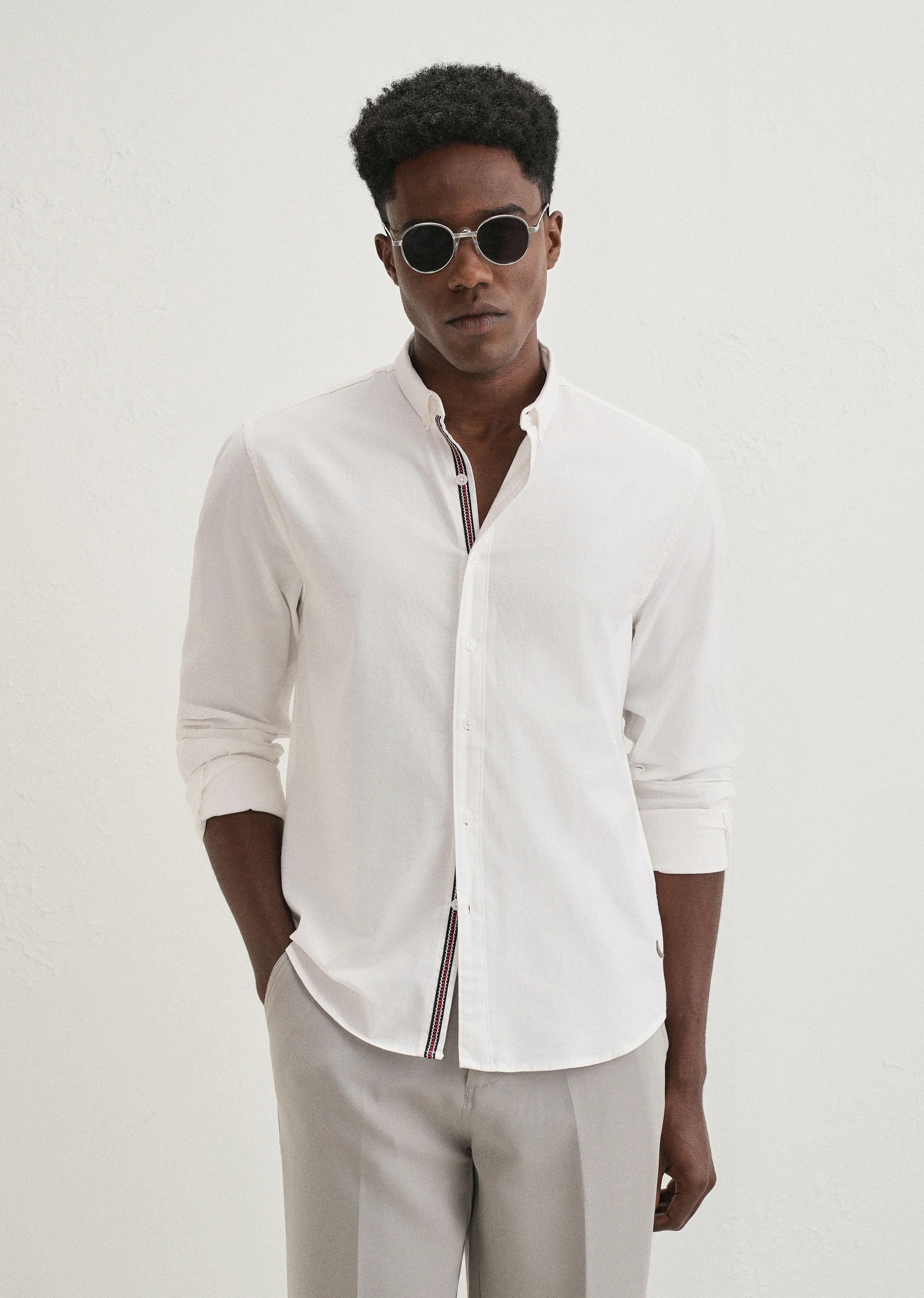 White Contrast Placket Shirt - Image 2