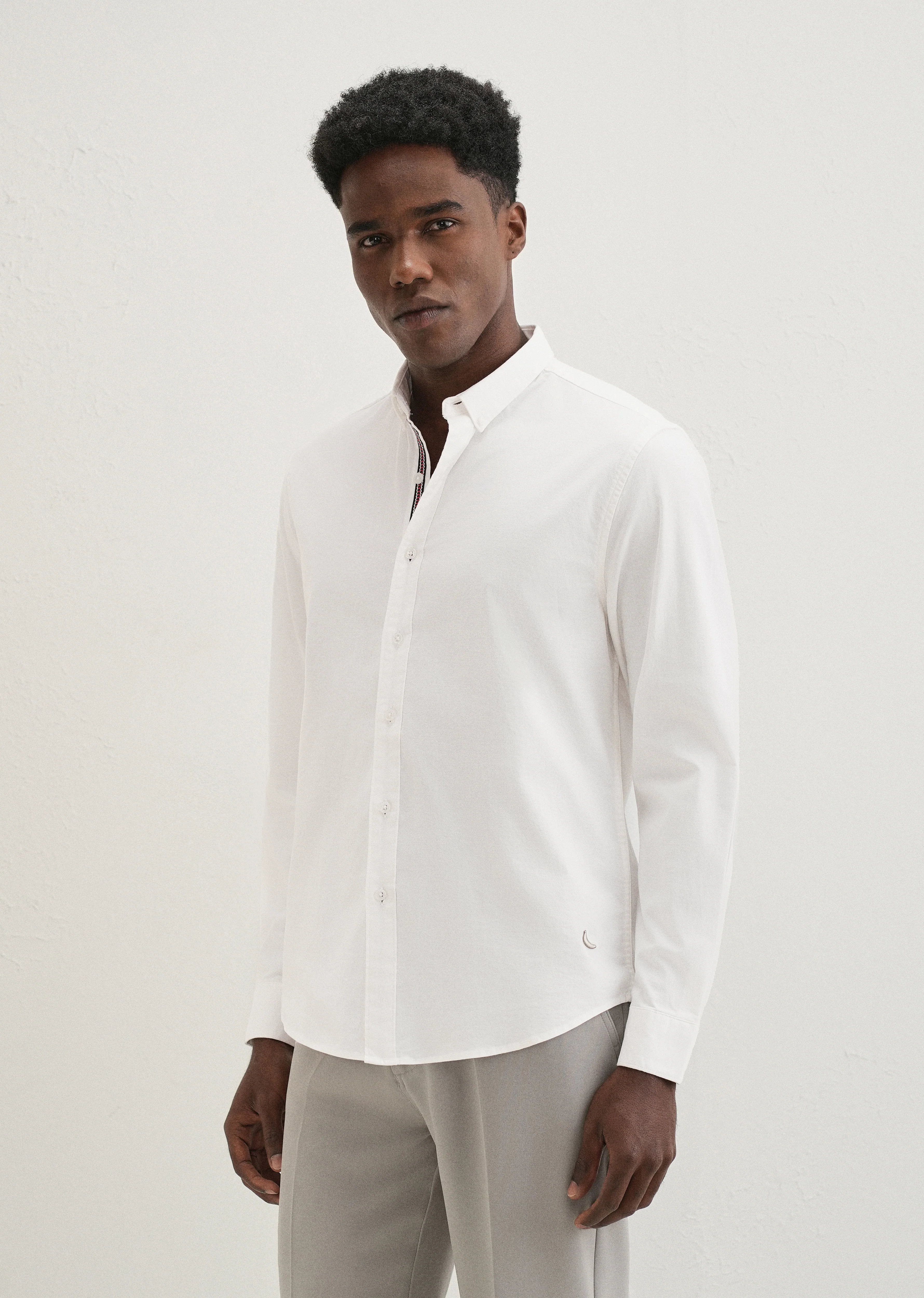 White Contrast Placket Shirt - Image 6