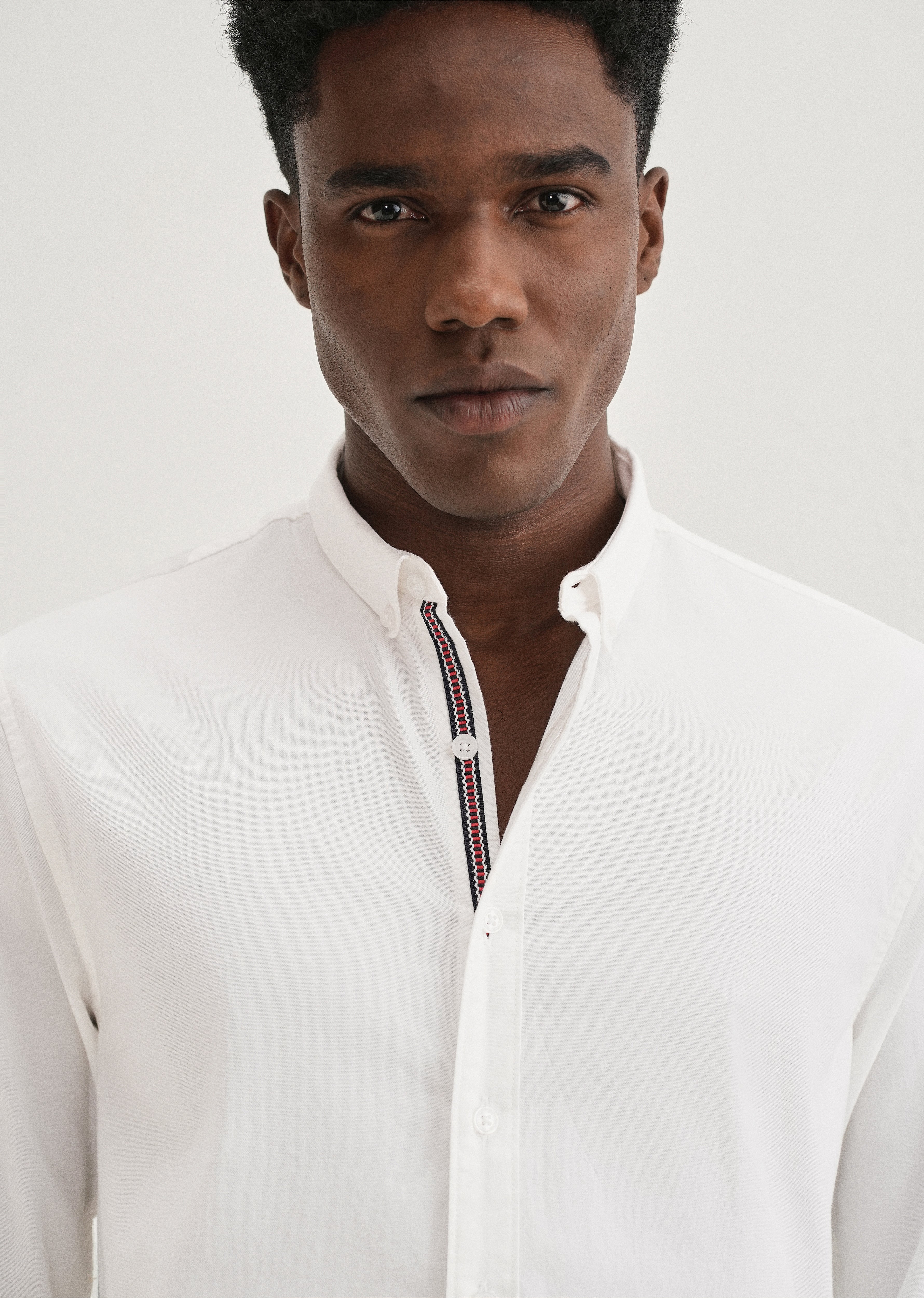 White Contrast Placket Shirt - Image 7