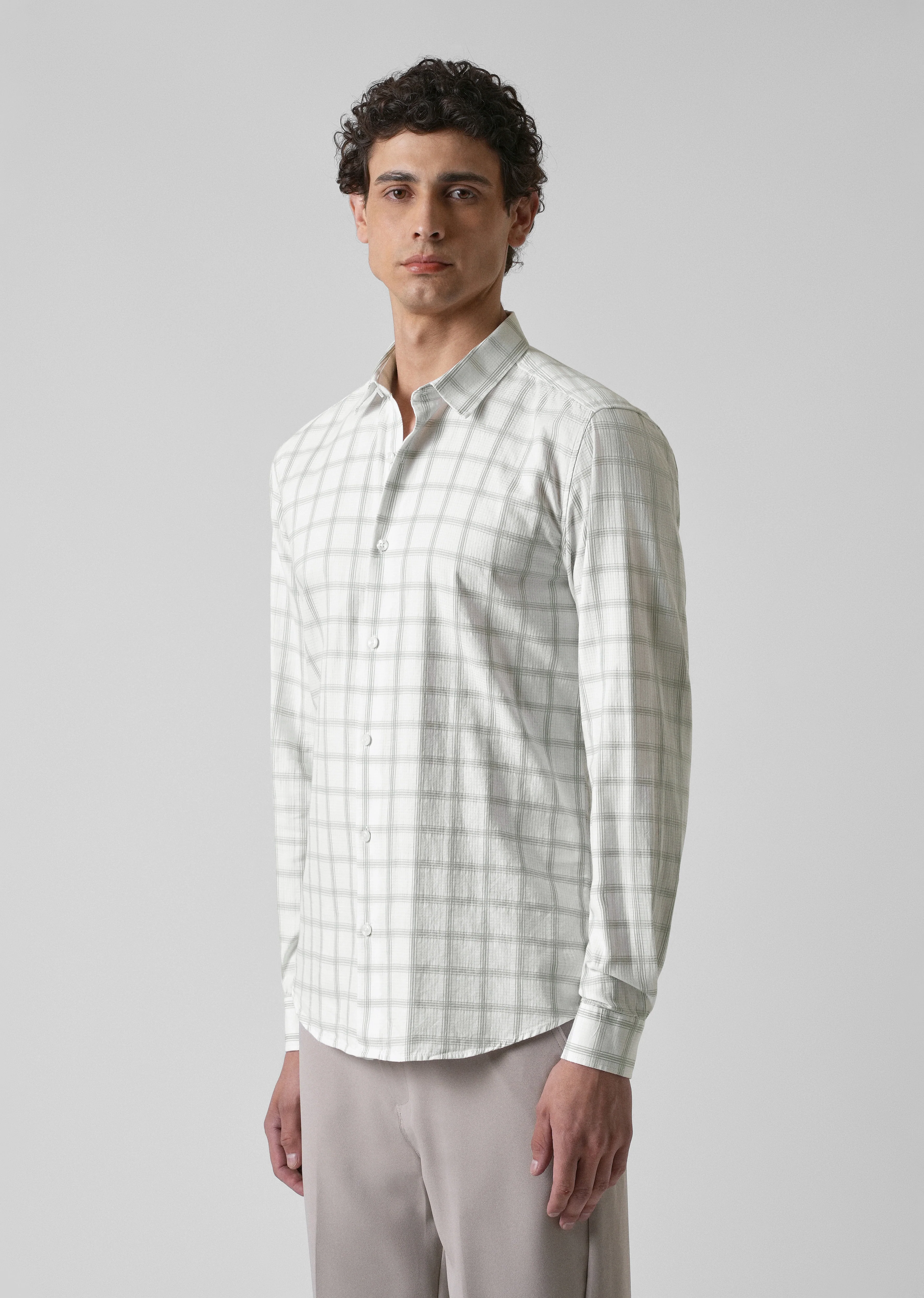 White Cotton Check Shirt - Image 4
