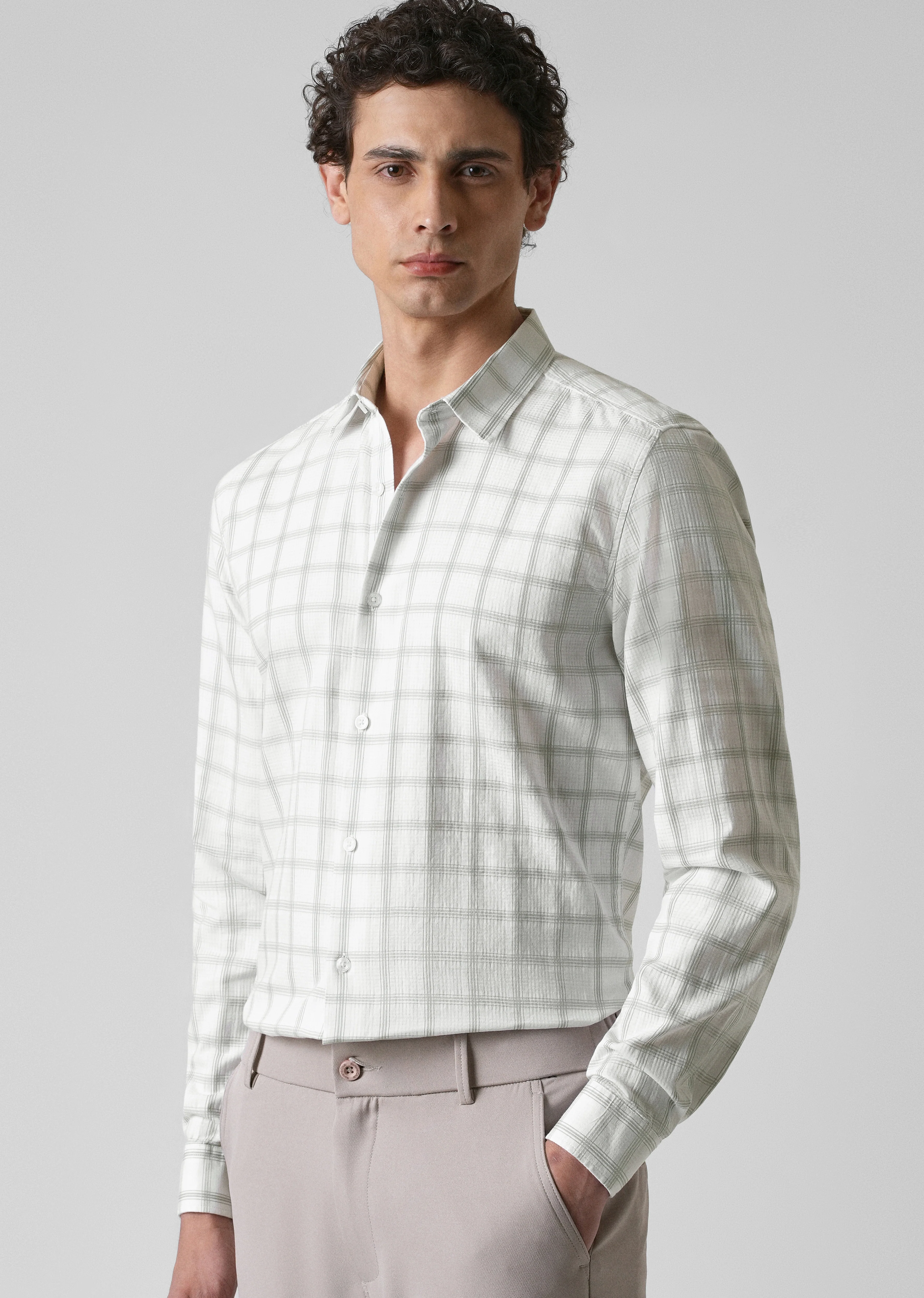 White Cotton Check Shirt - Image 7